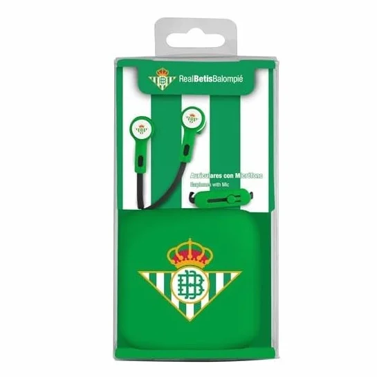 Auricular de Botón con Micrófono Real Betis Balompié - Estuche de Guardado para Móvil, Música y Llamadas