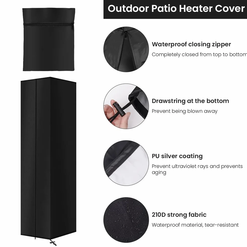 AOOWU Funda Protectora para Calentador de Terraza, 210D Cubierta del Calentador Oxford con Cordn y Cremallera Larga, Impermeable Cubierta Protectora para Estufas de Terraza Piramidales(221X61X53CM)