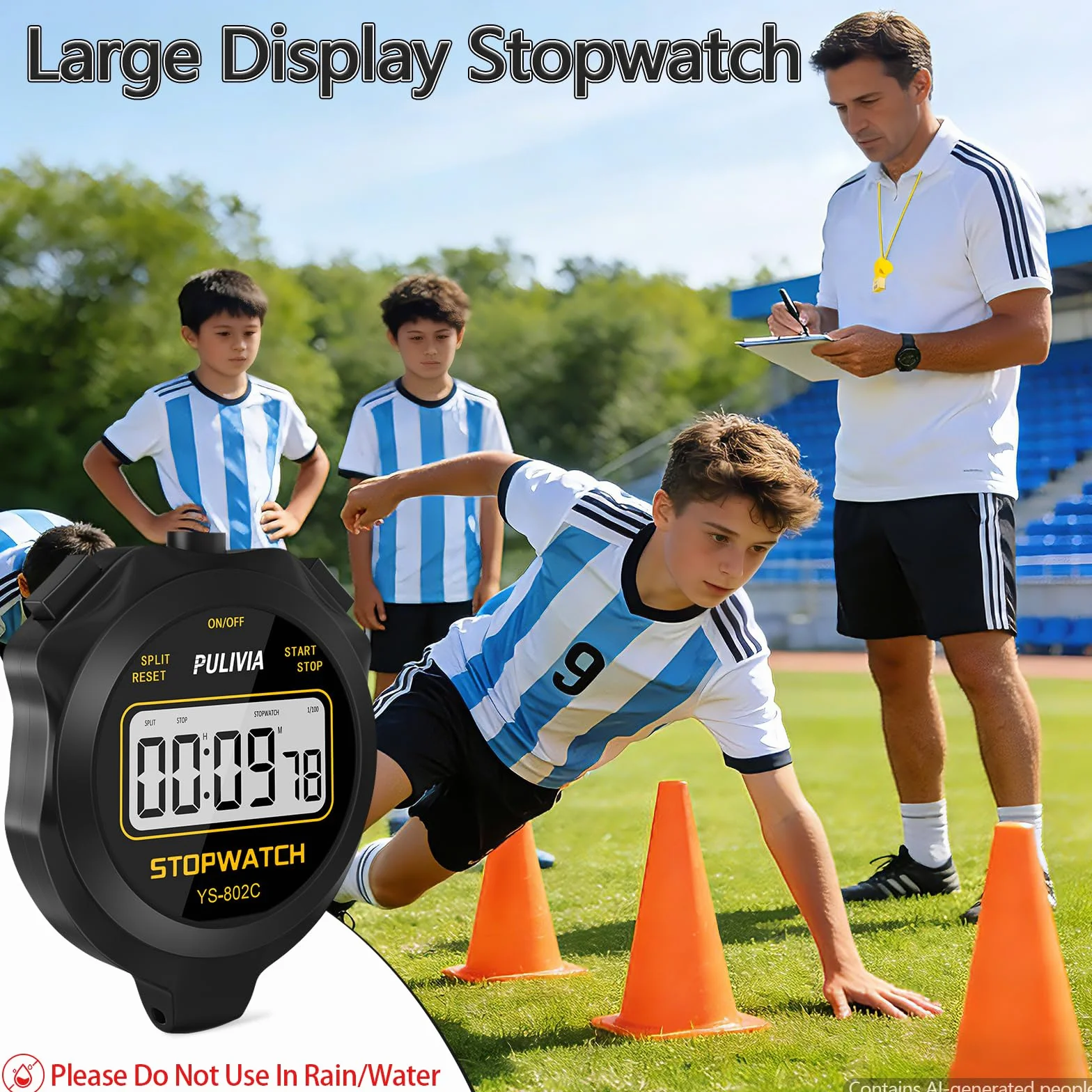 Cronómetro Deportivo Digital Silencioso, Negro para Entrenamiento de Niños y Entrenadores
