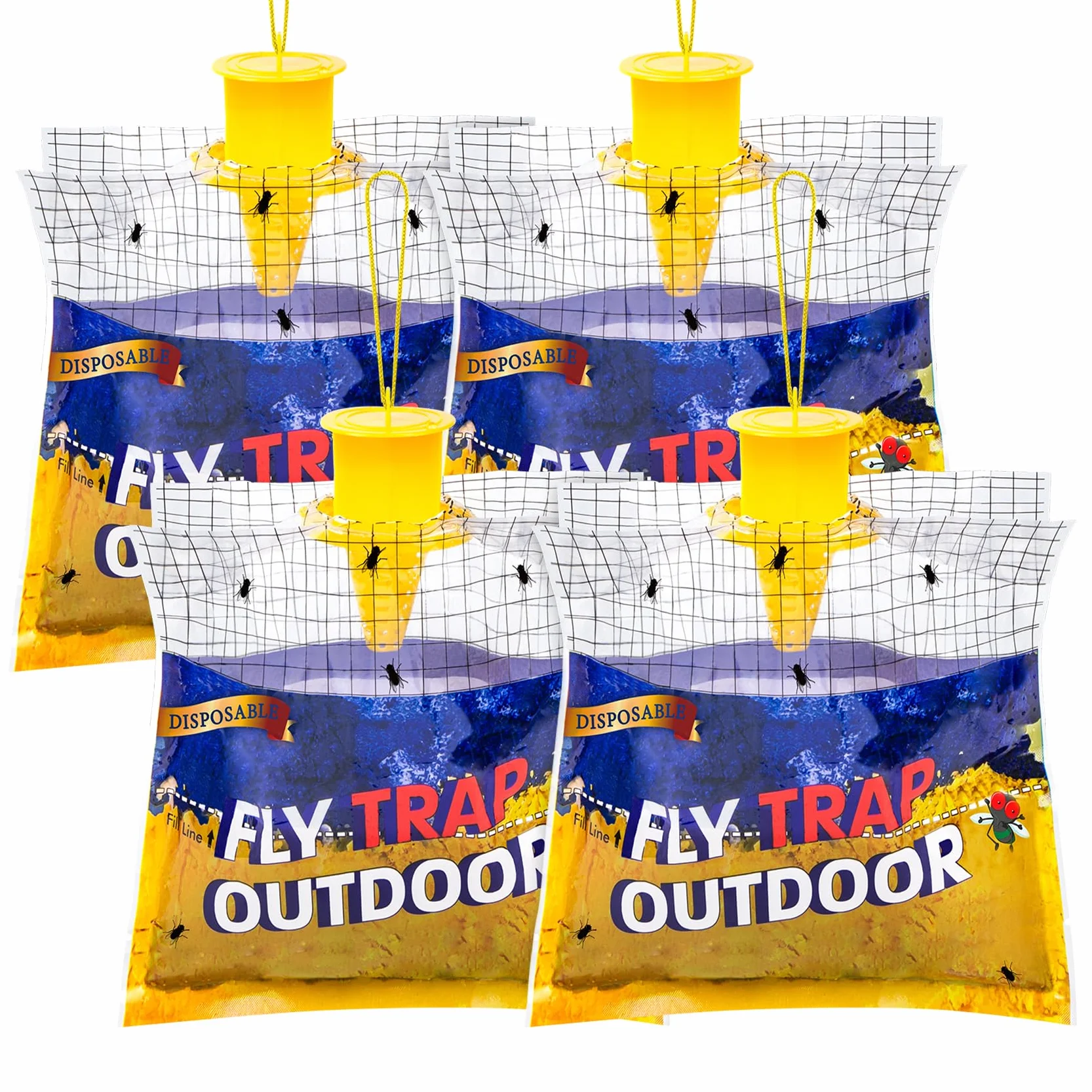 4 Piezas Bolsa Atrapa Moscas, Trampas Moscas para Colgar, Trampas para Moscas Exterior, Trampa para Moscas para El Hogar y El Jardín