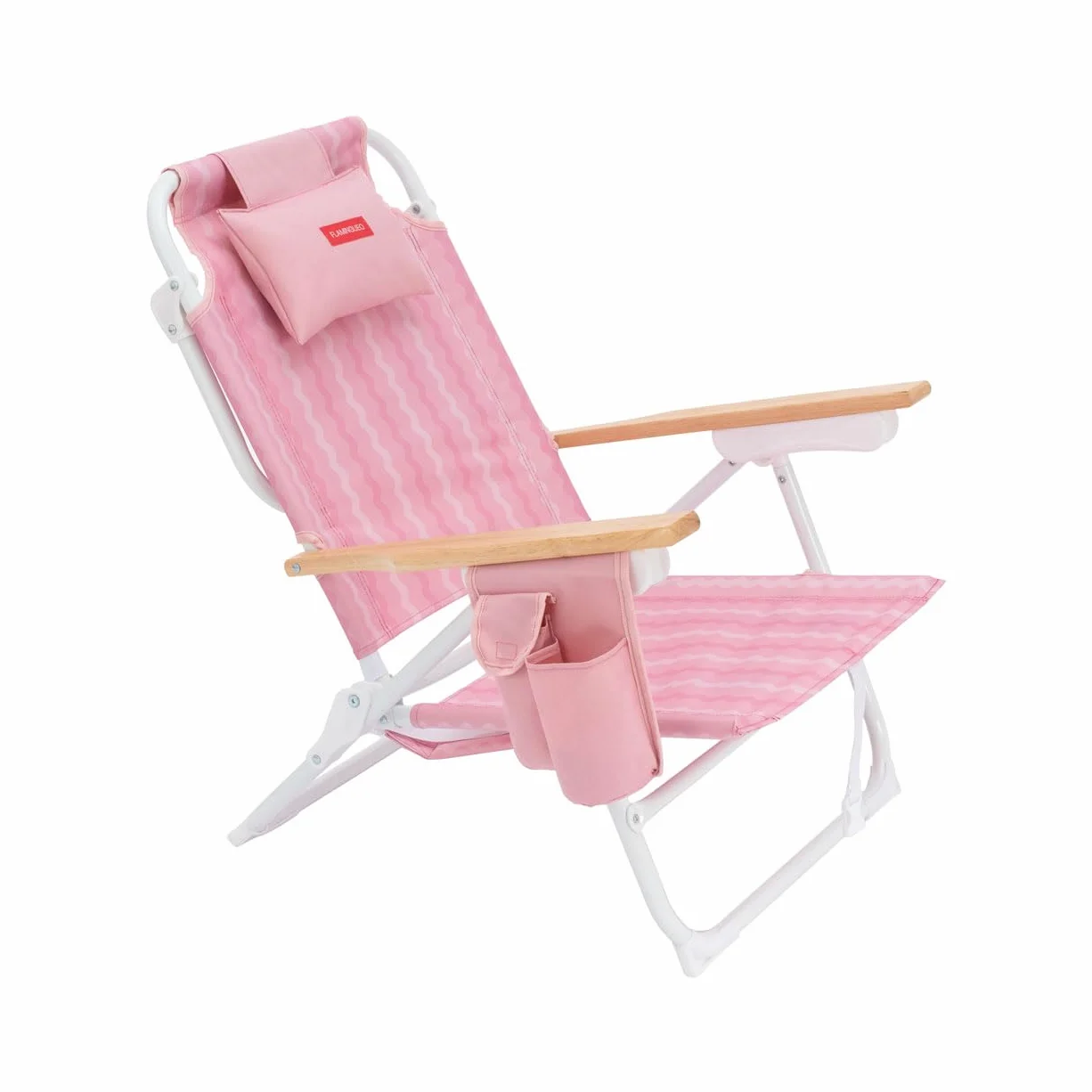 Flamingueo Silla Playa Plegable - Reclinable 5 Posiciones - Bolsillo Insulado Frío - Bolsillo para Móvil - Asas Mochila - Almohada Ergonómica - Aluminio y Poliéster - Rosa
