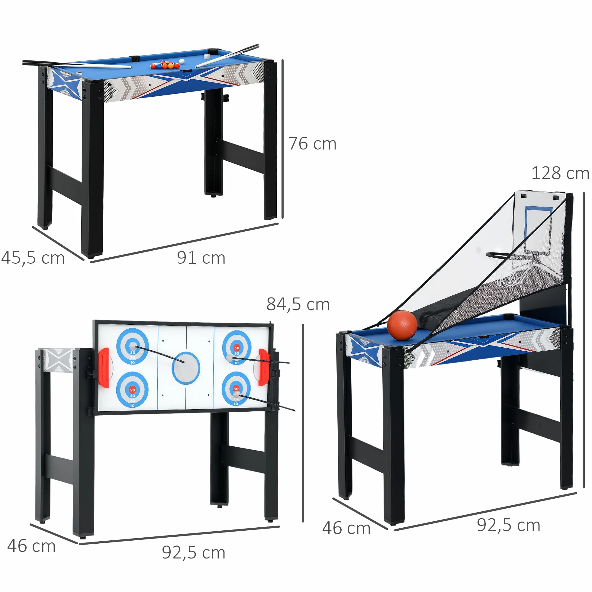 SPORTNOW Mesa de juego 5 en 1 91 x 45,5 x 76 cm con ping pong billar hockey baloncesto tiro con arco