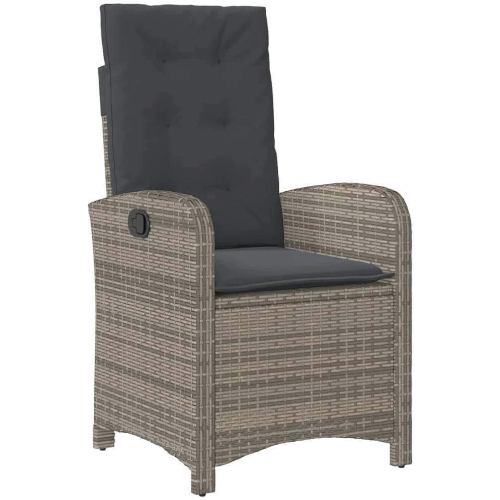 vidaXL Sillón Reclinable de Jardín con Cojines, Silla con Respaldo, Asiento Exterior, Sillón Descanso para Terraza Patio, Ratán Sintético Gris