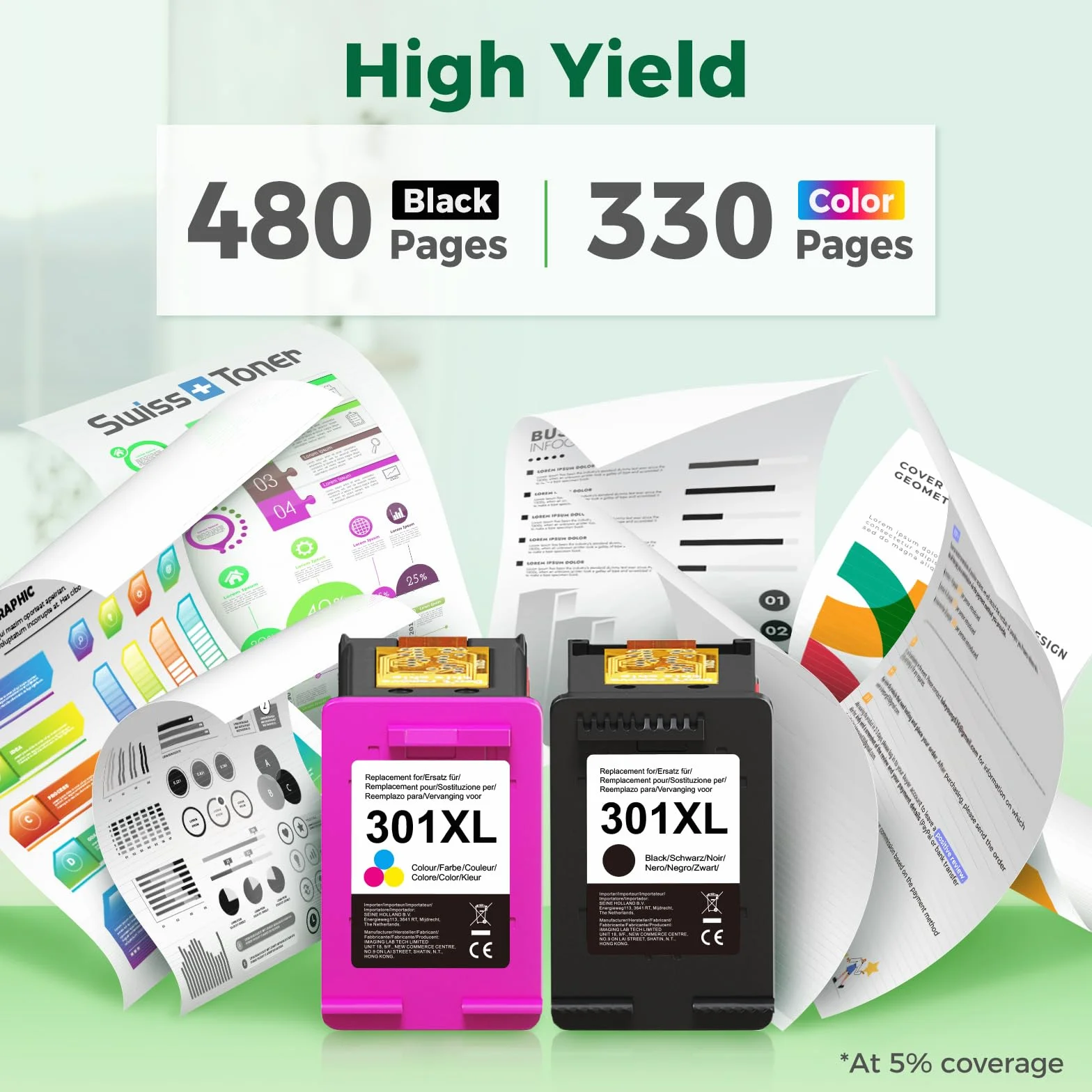 Cartuchos de Tinta Compatibles HP 301 XL 301XL para DeskJet Envy OfficeJet 2-Pack