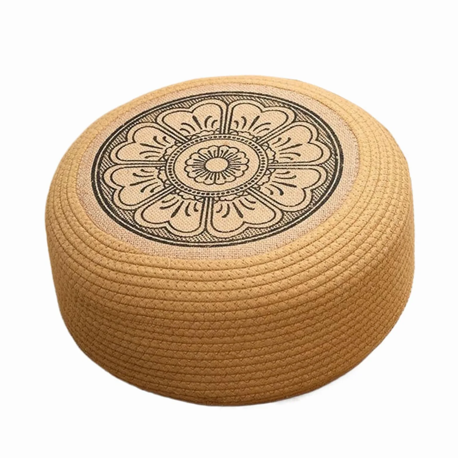 Puff de Ratán Tejido - Reposapiés para Terraza con Cojín Tatami