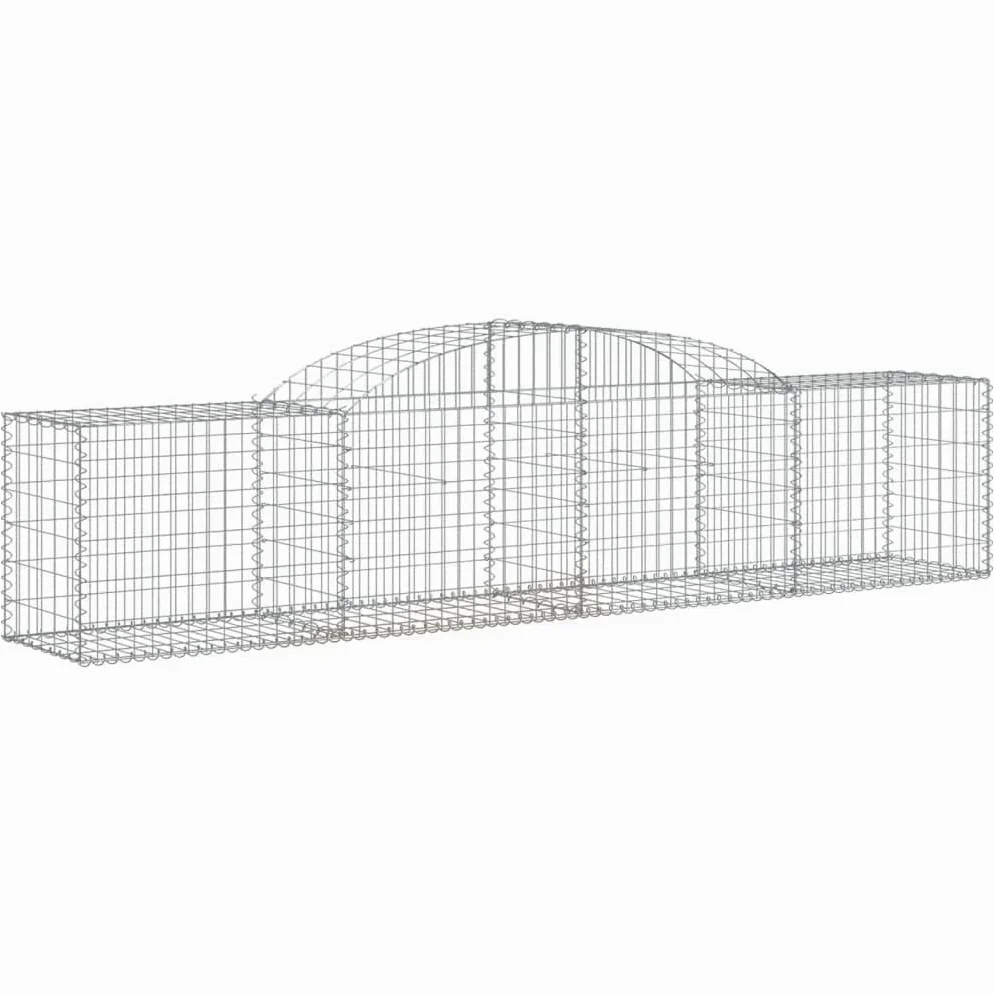 Gaviones con arco alto, 4 unidades, 300 x 50 x 60/80 cm, hierro galvanizado, para barreras de jardín y protección visual, como pared decorativa insonorizada de gaviones de resistente a la