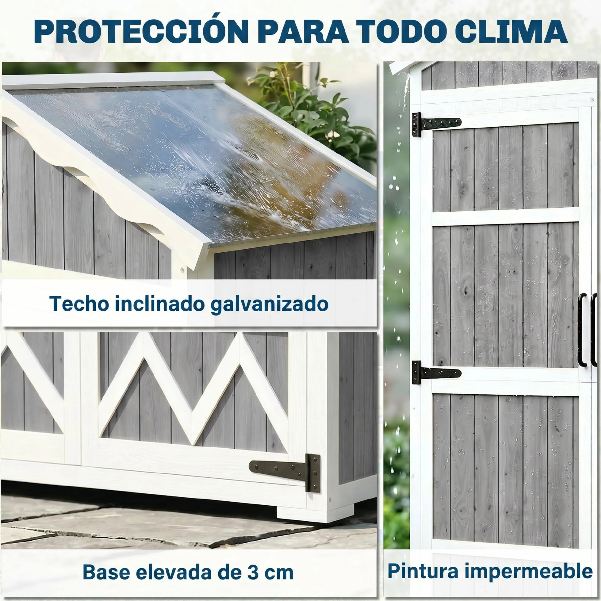 Outsunny Caseta de Jardín de Madera 105x55x179 cm Cobertizo Jardín Exterior Impermeable Armario Exterior Herramientas con Puertas 4 Estantes Extraíbles Techo Metal Galvanizado Pies Ajustables Gris