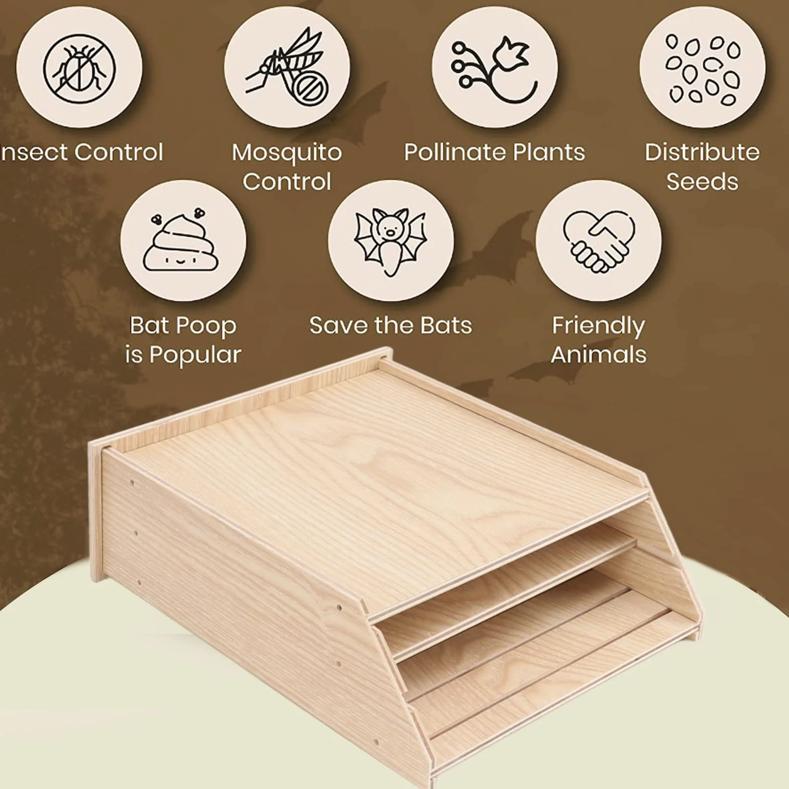 Casa de Madera para Murciélagos, Casa para Murciélagos para Exteriores, Suministros para Murciélagos con 2 Cámaras, Refugio para Murciélagos Al Aire Libre para Jardín