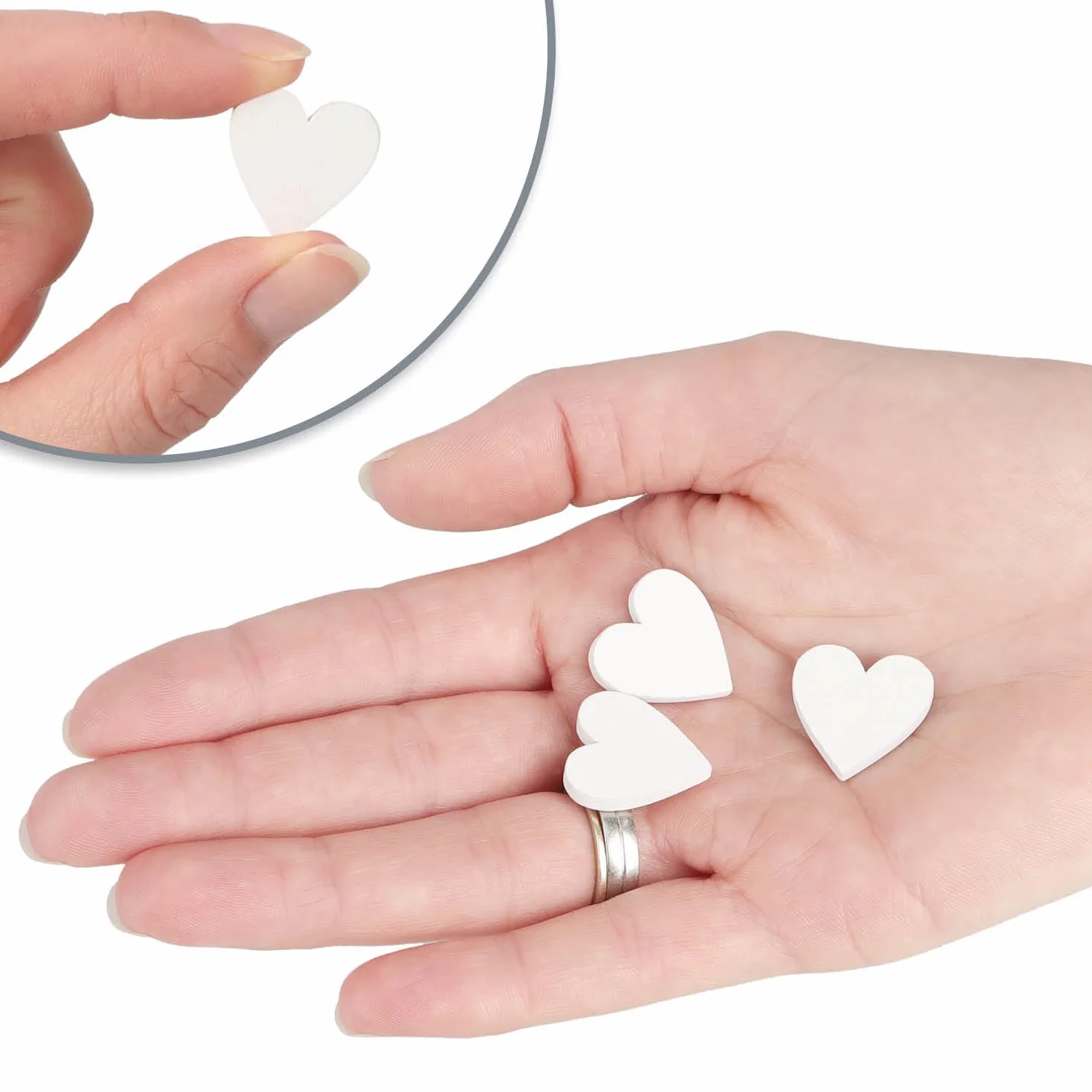 COM-FOUR® 100x Decoraciones de corazón dispersas - pequeños corazones de madera en cuatro diseños - corazones de madera para decoración de mesa en primavera (Corazones/blanco - 100 piezas)