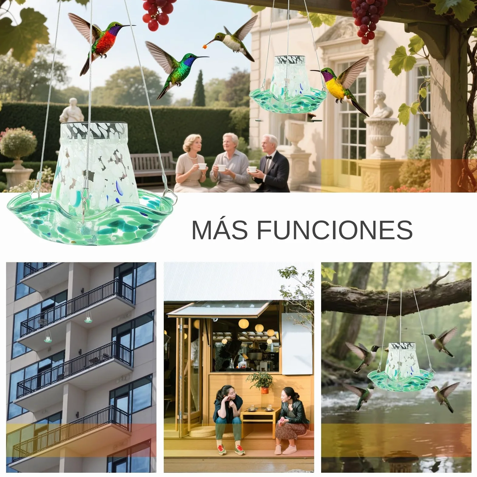 Bebederos para Colibríes Exteriores Solar De Vidrio para Jardín | Bebedero Impermeable, Decoración De Jardín Regalo Para Hombres Y Mujeres
