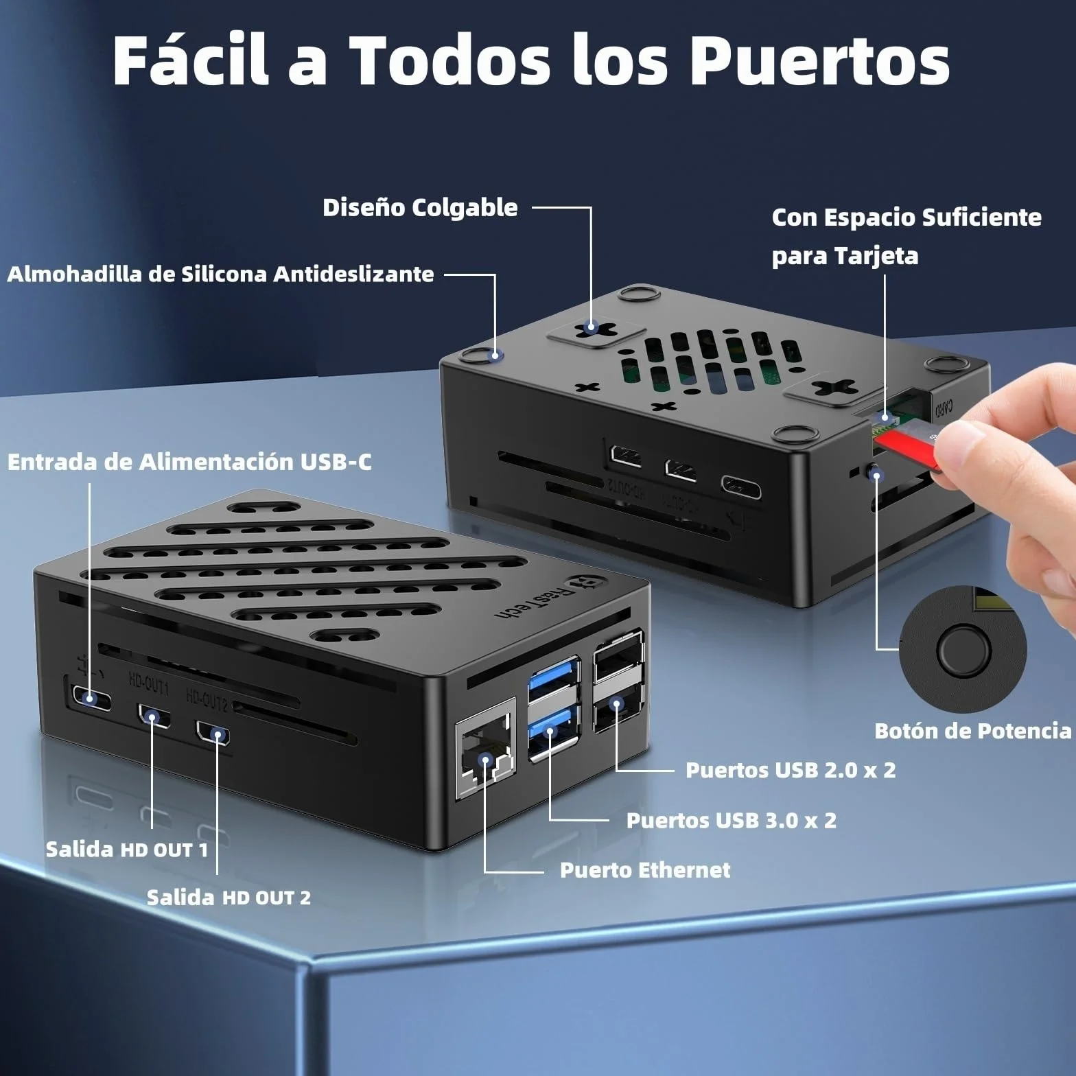 RasTech Raspberry Pi 5 8GB Kit 64GB con Active Cooler, Fuente 27W USB-C, Carcasa Pi 5