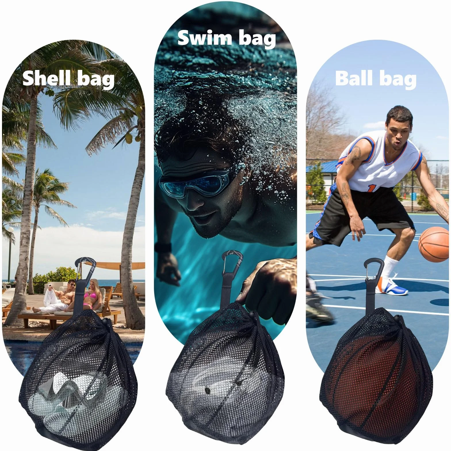 Bolsa de Malla Transpirable para Balones, 1 Balón con Cremallera, Negra