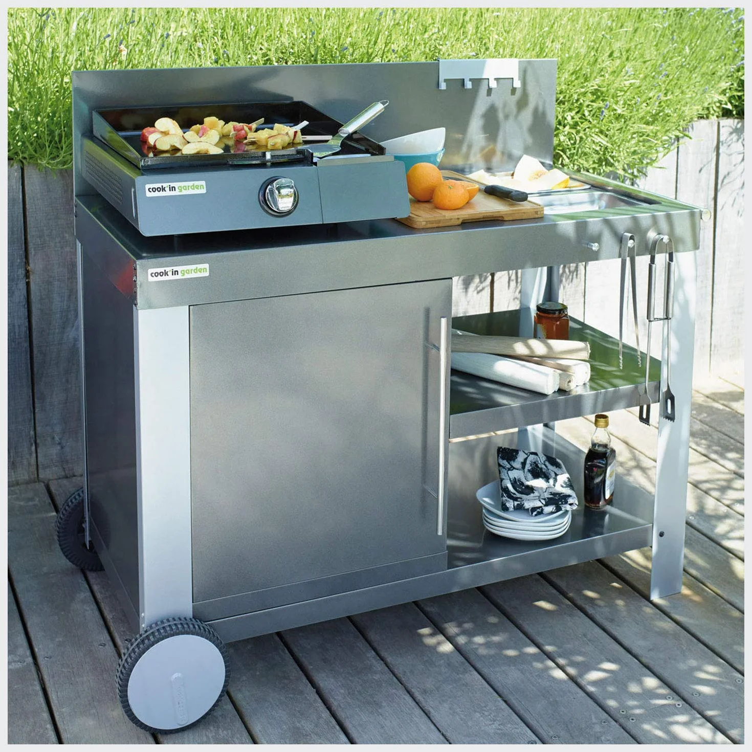 Cook'in Garden Happy Garden Carrito de Acero Nova XL para Plancha. Carrito Exterior con Ruedas para Plancha y Barbacoa.