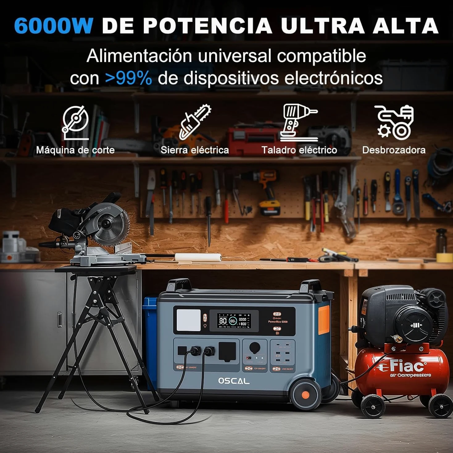 PowerMax 6000 Estacion de Energia Portatil con 4x200W Panel PV 3600Wh/6000W | LiFePO4 Batería de Gran Potencia (pico de 9000W), Generador Solar, Carga Rápida de 0-80% en 90 min para Camping, RV, Apagón