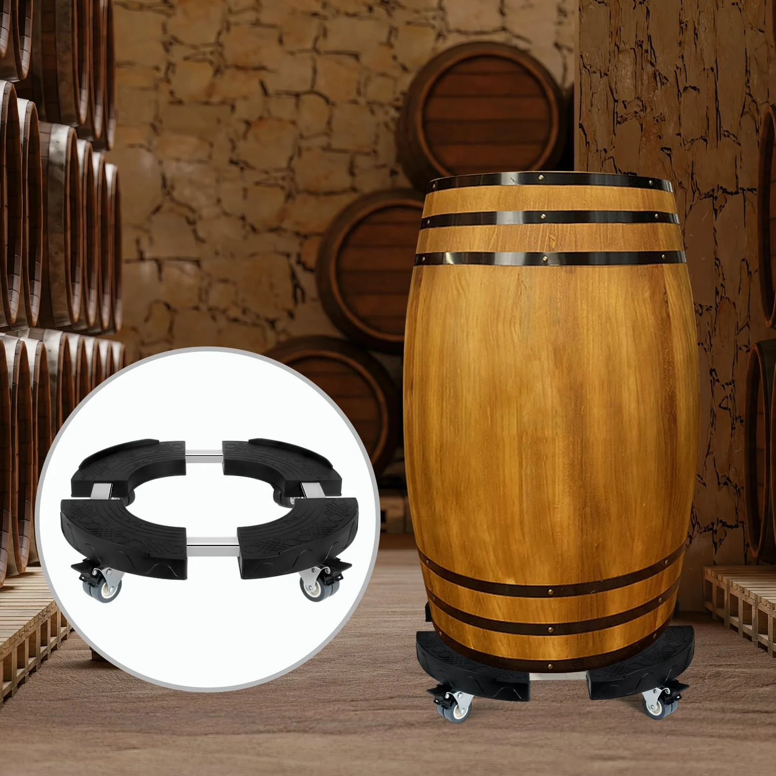 W B D WEIBIDA Carrito de basura redondo resistente, ajustable de 15 a 19 pulgadas con ruedas, carrito de plástico multifuncional con capacidad para hasta 440 libras, paquete de 2