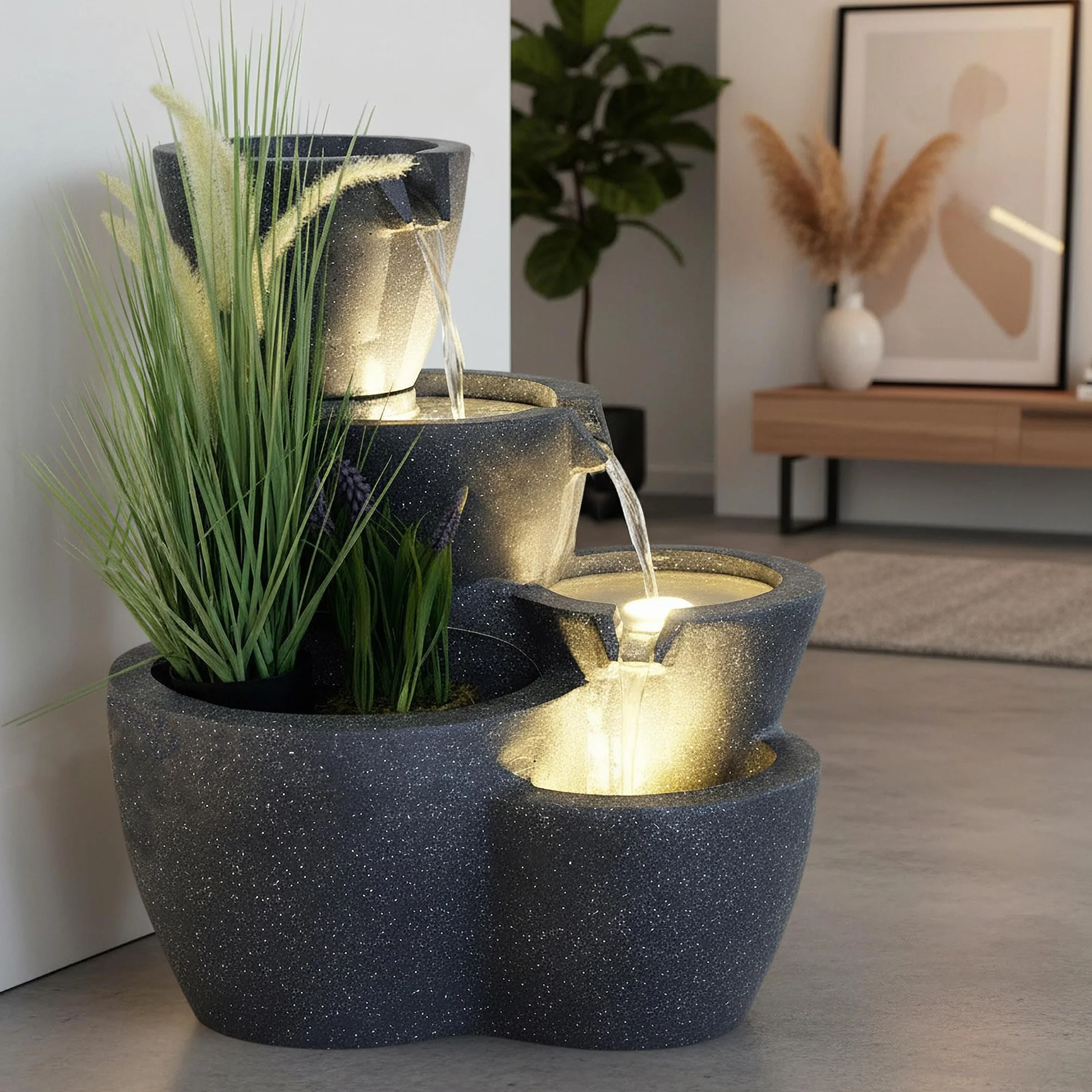 Fuente de Jardín Iluminada Grande Arnusa - Fuente de Agua de 59 cm - Decoración de Jardín Interior y Exterior - Se Puede Plantar