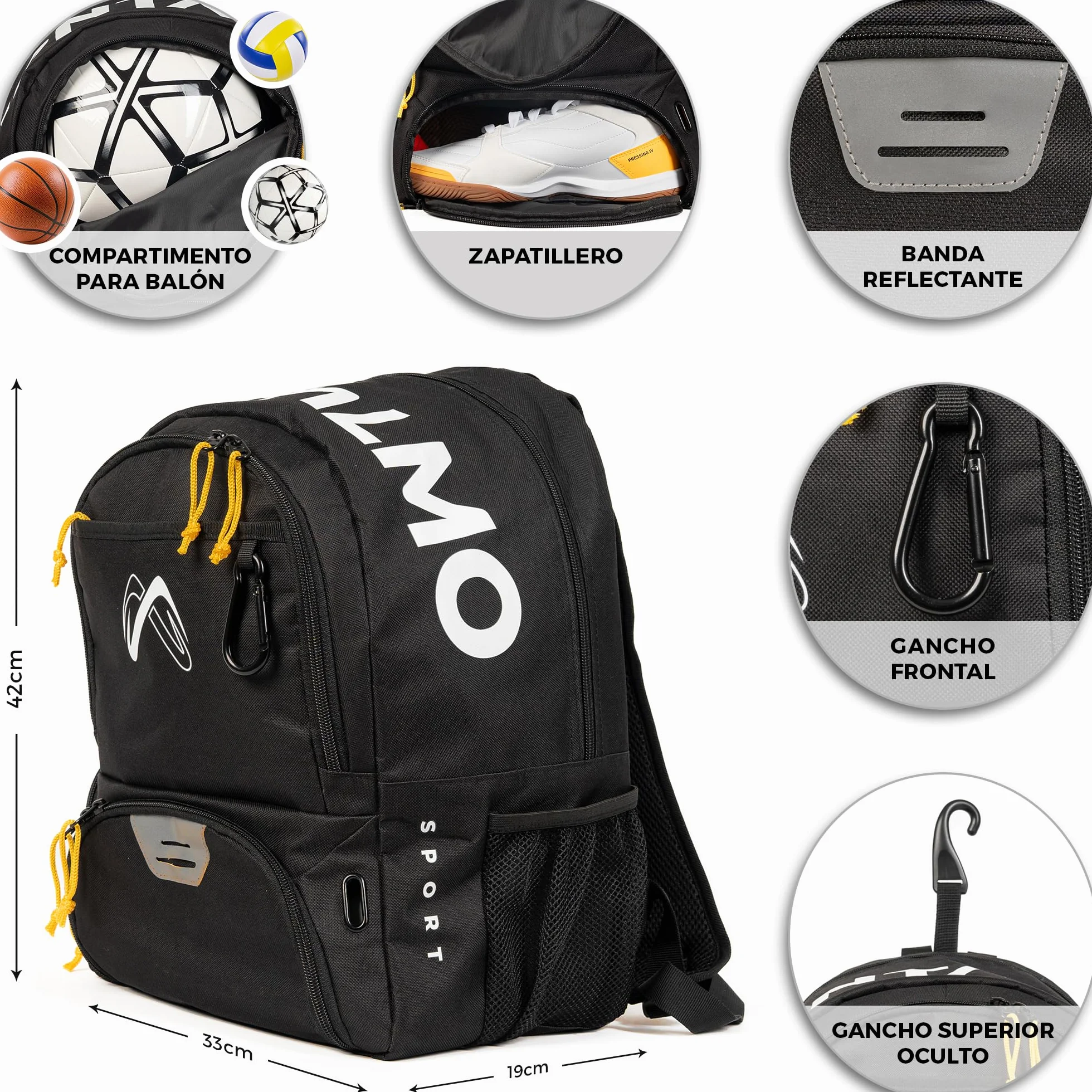 Mochila Fútbol Impermeable con Zapatillero y Compartimento Balón, Niños y Adultos