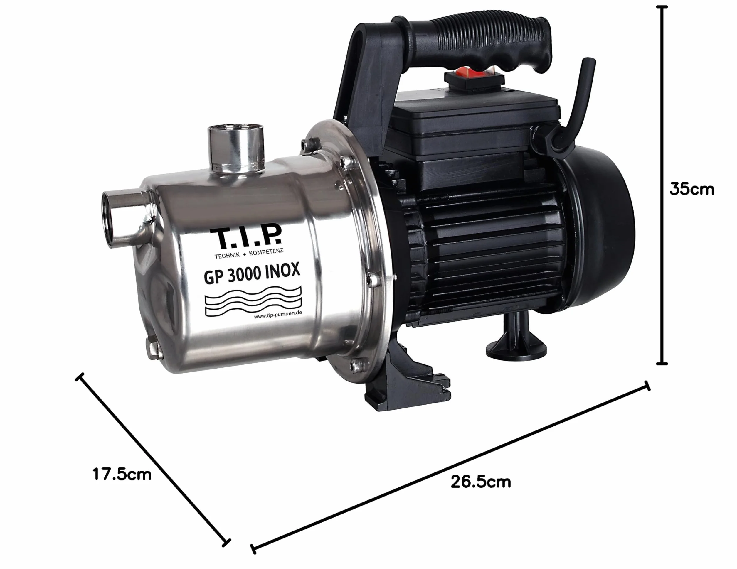 Bomba de jardín T.I.P. 30111 acero inoxidable GP 3000 INOX, caudal de hasta 2.950 l/h, (largo x ancho x alto) 350 x 175 x 265 mm