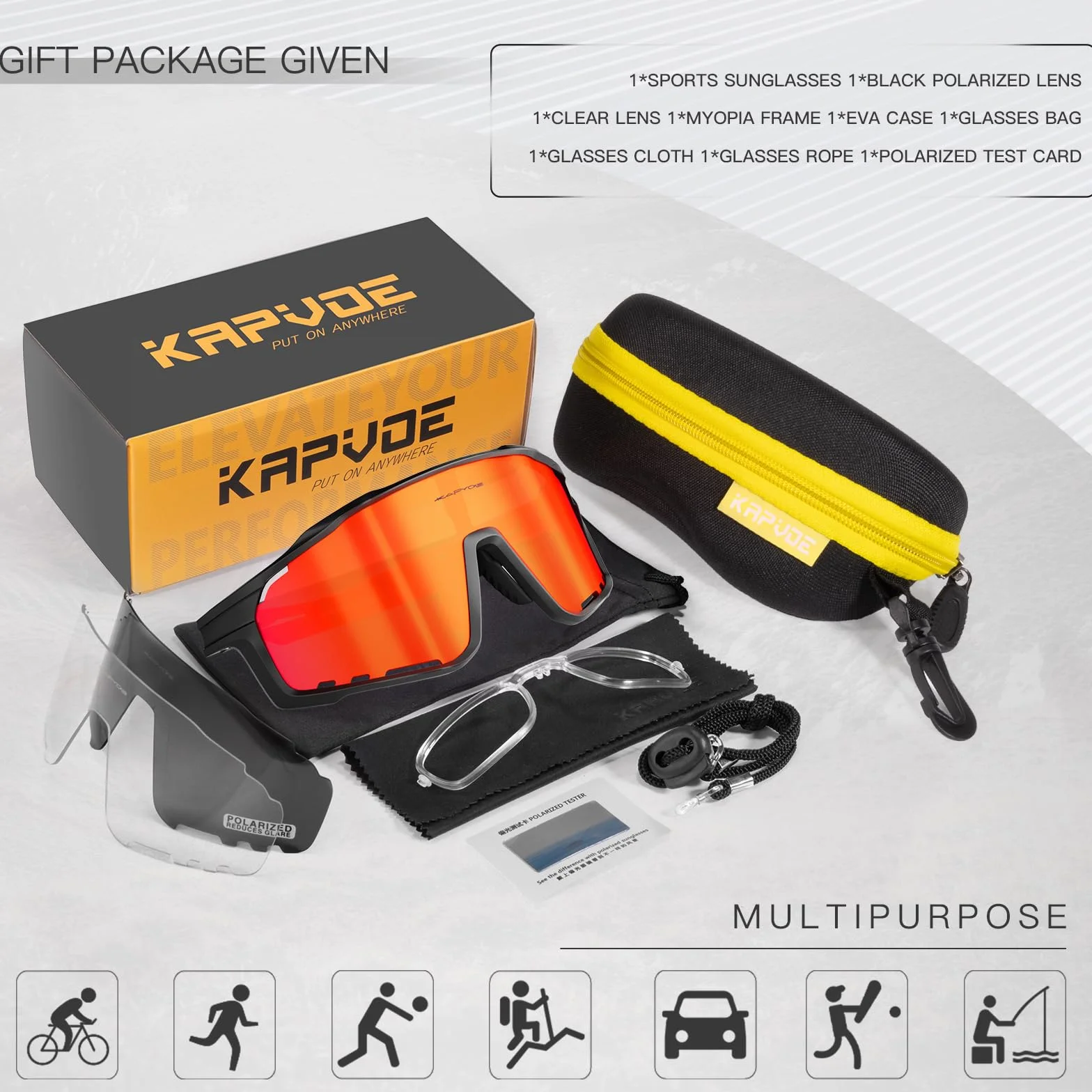 KAPVOE Gafas de Ciclismo Polarizadas Hombre Mujer MTB Bicicleta Montaña con 3 Lentes K76-3L