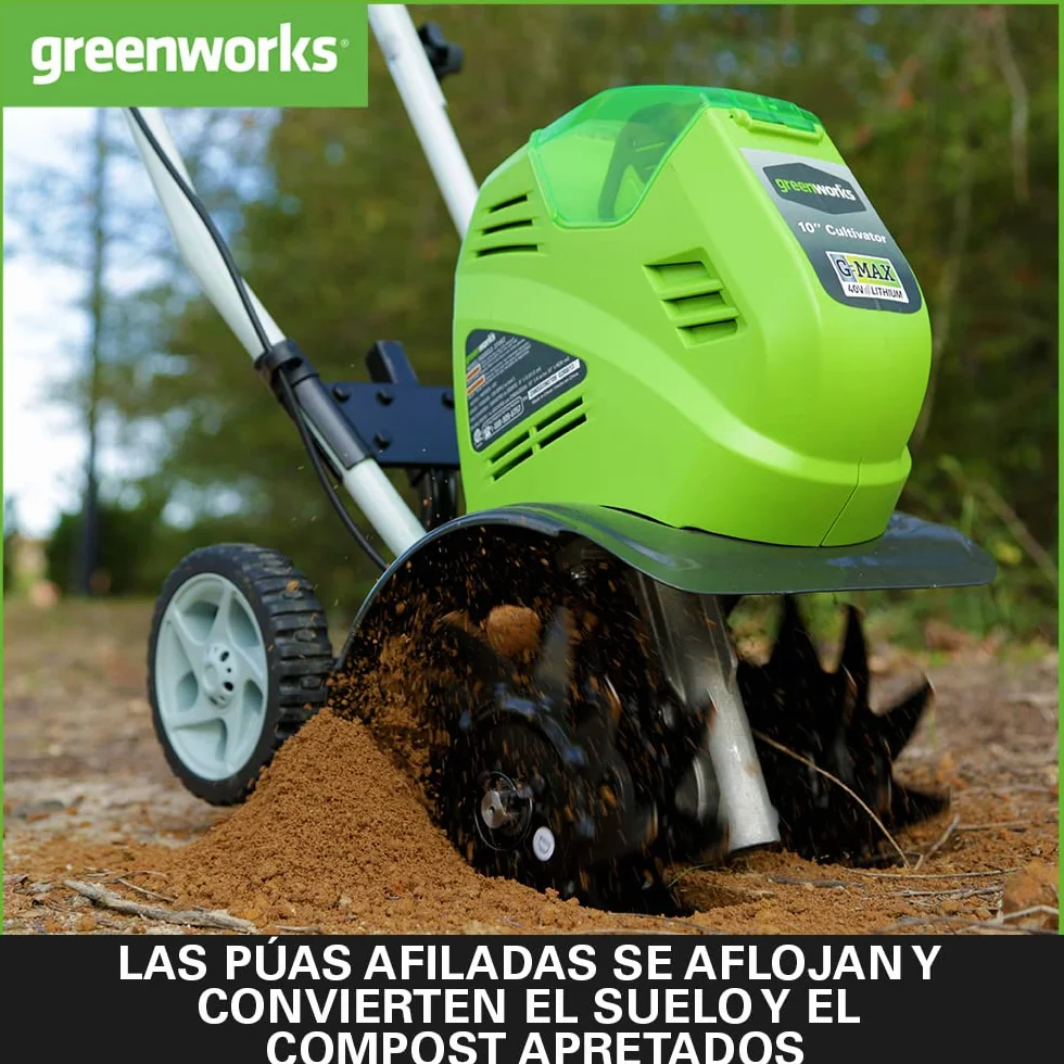 Greenworks G40TL Motoazada de Batería, Motocultor de Púas Delanteras, Ancho de Trabajo de 25 cm, Profundidad de Labranza de 13 cm SIN Batería y Cargador de 40V, Garantía de 3 Años