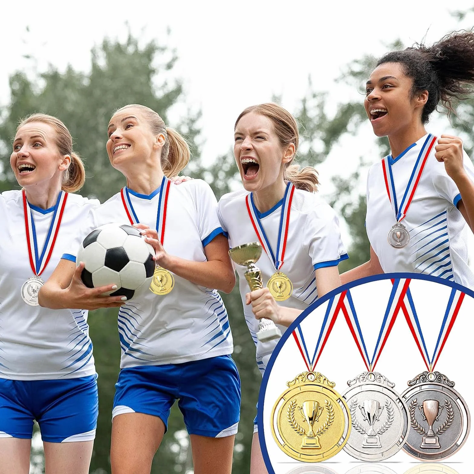 Medallas de Metal 12 Piezas, Oro Plata Bronce con Cintas para Premios Deportivos 5.0cm