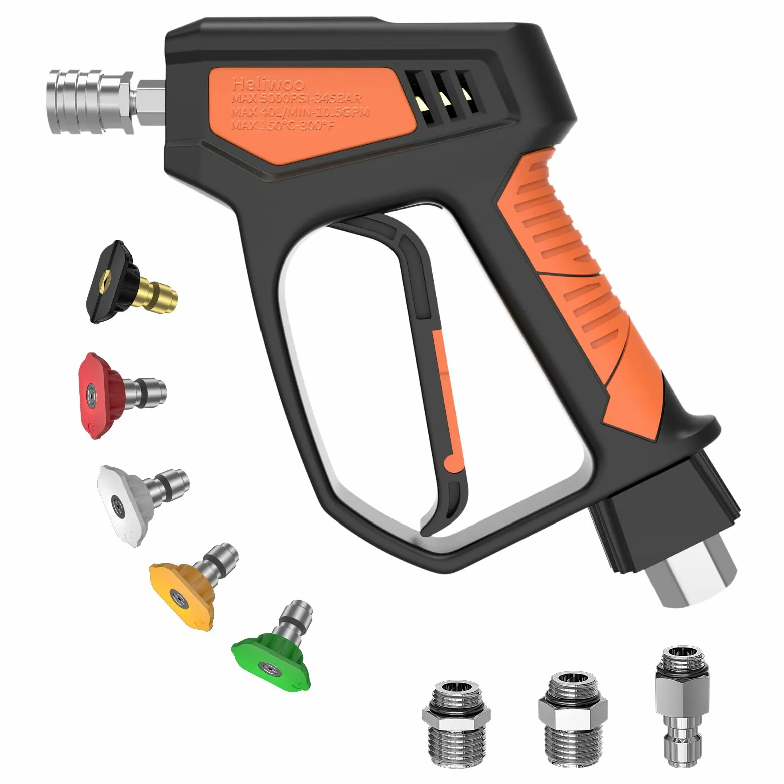 Pistola de lavado a presión, 5000 PSI/10.5 GPM con enchufe giratorio de 3/8 pulgadas y accesorios M22-14mm/15mm, 5 puntas de boquilla, adecuada para la mayoría de lavadoras a presión