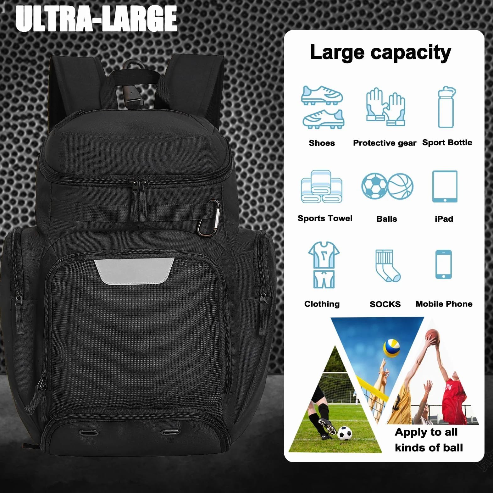 LARIPOP Mochila de Baloncesto Grande, Bolsa de Deporte con Compartimento para Pelotas y Zapatos