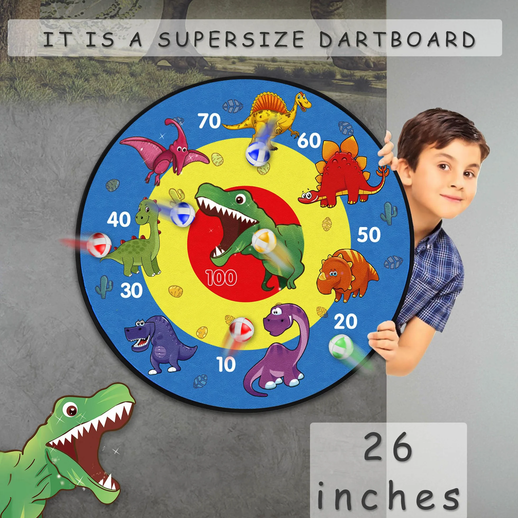 TOMYOU Tablero de Dardos de Doble Cara 66cm con Bolas Adhesivas Juego de Lanzamiento