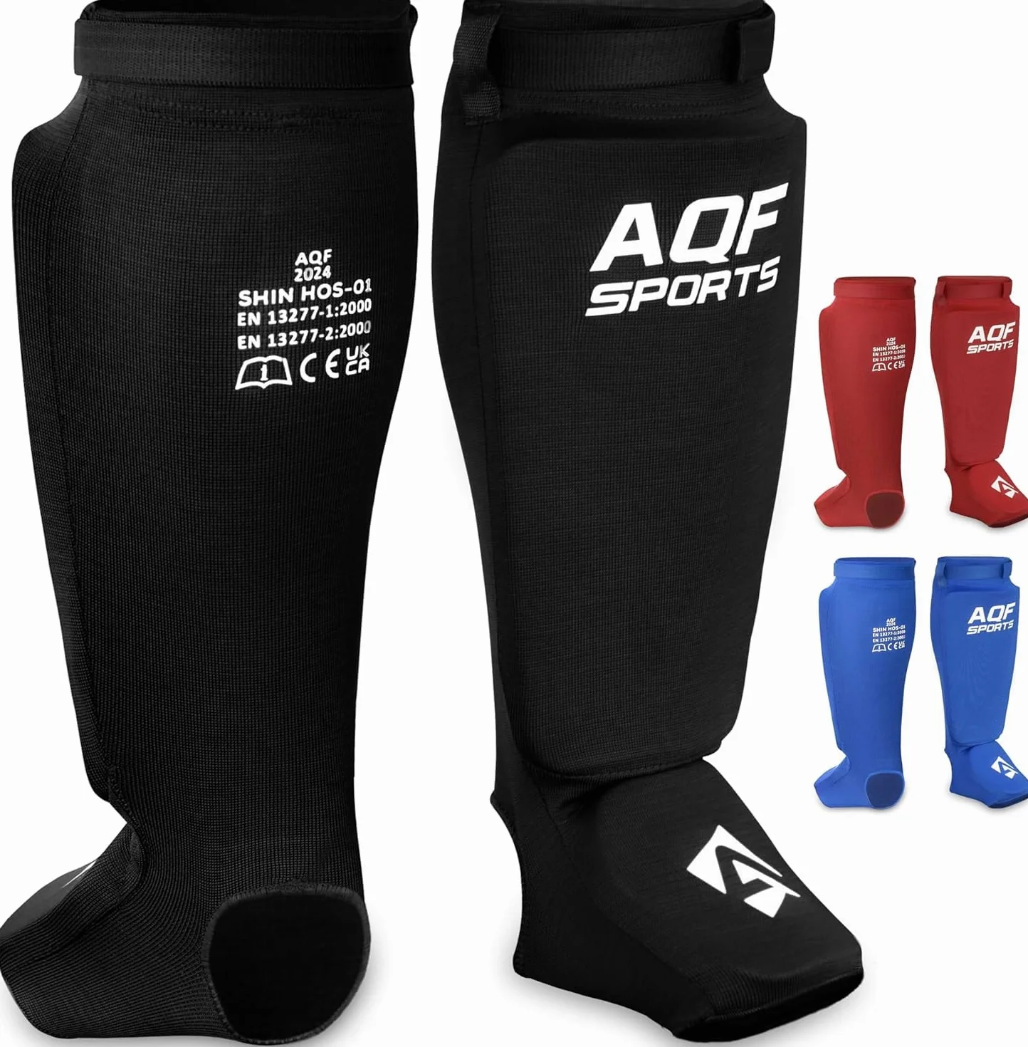 AQF Espinilleras Kick Boxing Muay Thai CE SATRA Aprobado Boxeo Tibiales Empeine EVA Acolchado Sparring Artes Marciales Protección Pads MMA