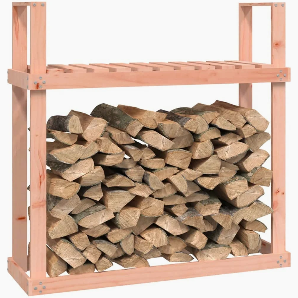 Estantería para leña de madera de Douglas maciza, 110 x 35 x 108,5 cm, soporte de madera para almacenamiento de leña, almacenamiento para chimenea y estufa de leña, ideal para salón y exterior