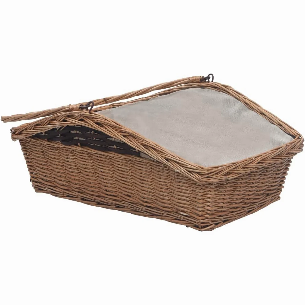 Cesta rústica de mimbre para guardar leña, cesta grande para leña de 61,5 x 46,5 x 58 cm, ideal como cesta de leña con asa de transporte.