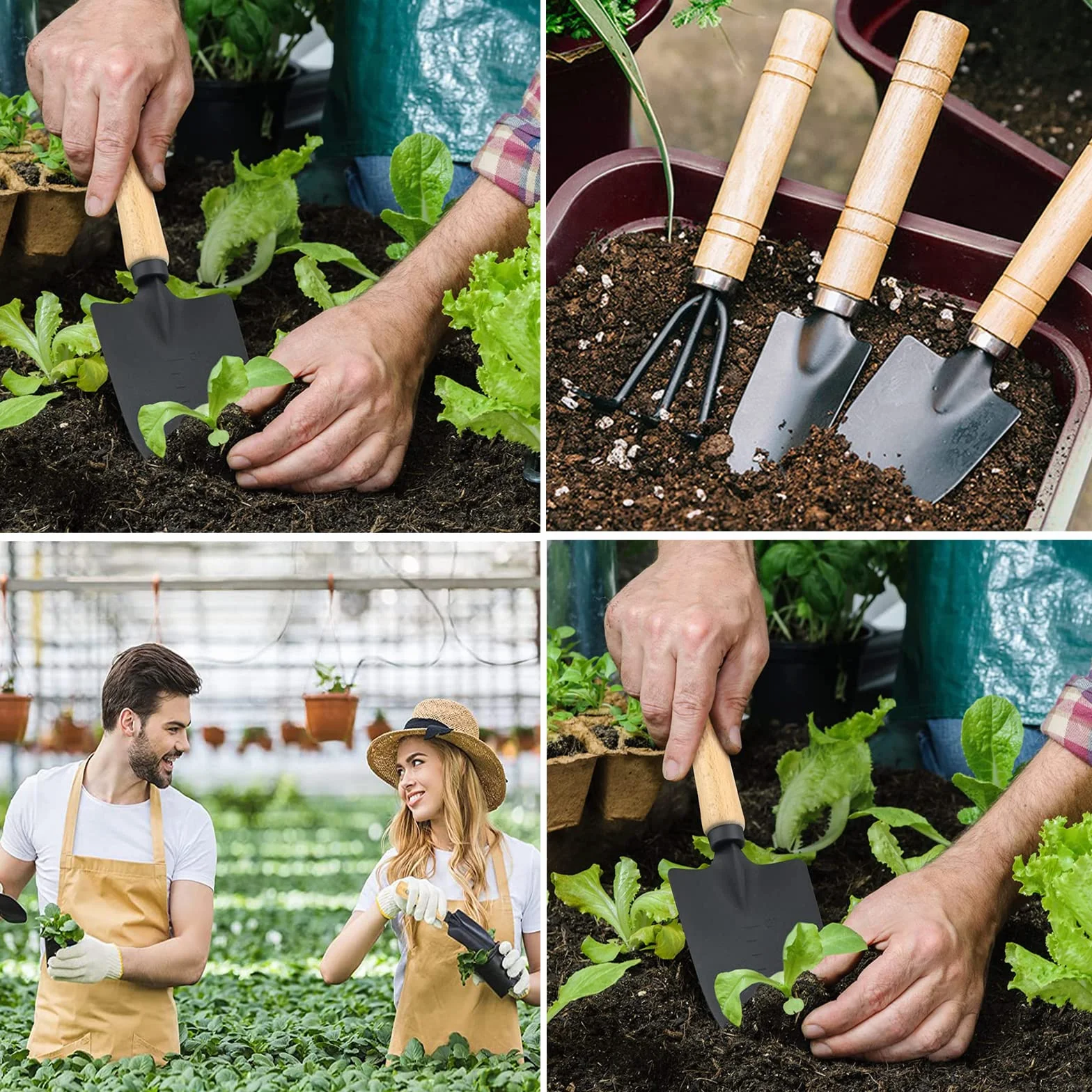 Juego de Herramientas de jardín, 3 Piezas, Juego de Herramientas de jardín, Pala de jardín, Mango de Madera, Palas de Mano, jardinería, Pala pequeña, Juego de jardín