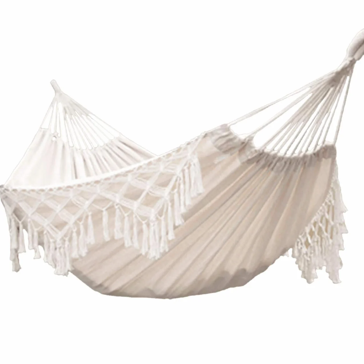 Hamac de Jardin Hamaca Colgante Doble de Algodón con Flecos para Colgar en la Playa o en el Patio Exterior Hamaca Bbrasileña (Crudo, 240cm*150cm,MAX Load 450lbs 50)