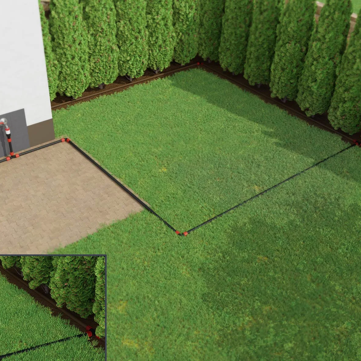 HOLZBRINK Sistema de riego por Goteo, Set para regar Thuja, línea de Goteo 50 m Profi 16 mm, 10 m de Tubo LDPE 16 mm, HTB-12-50P-10