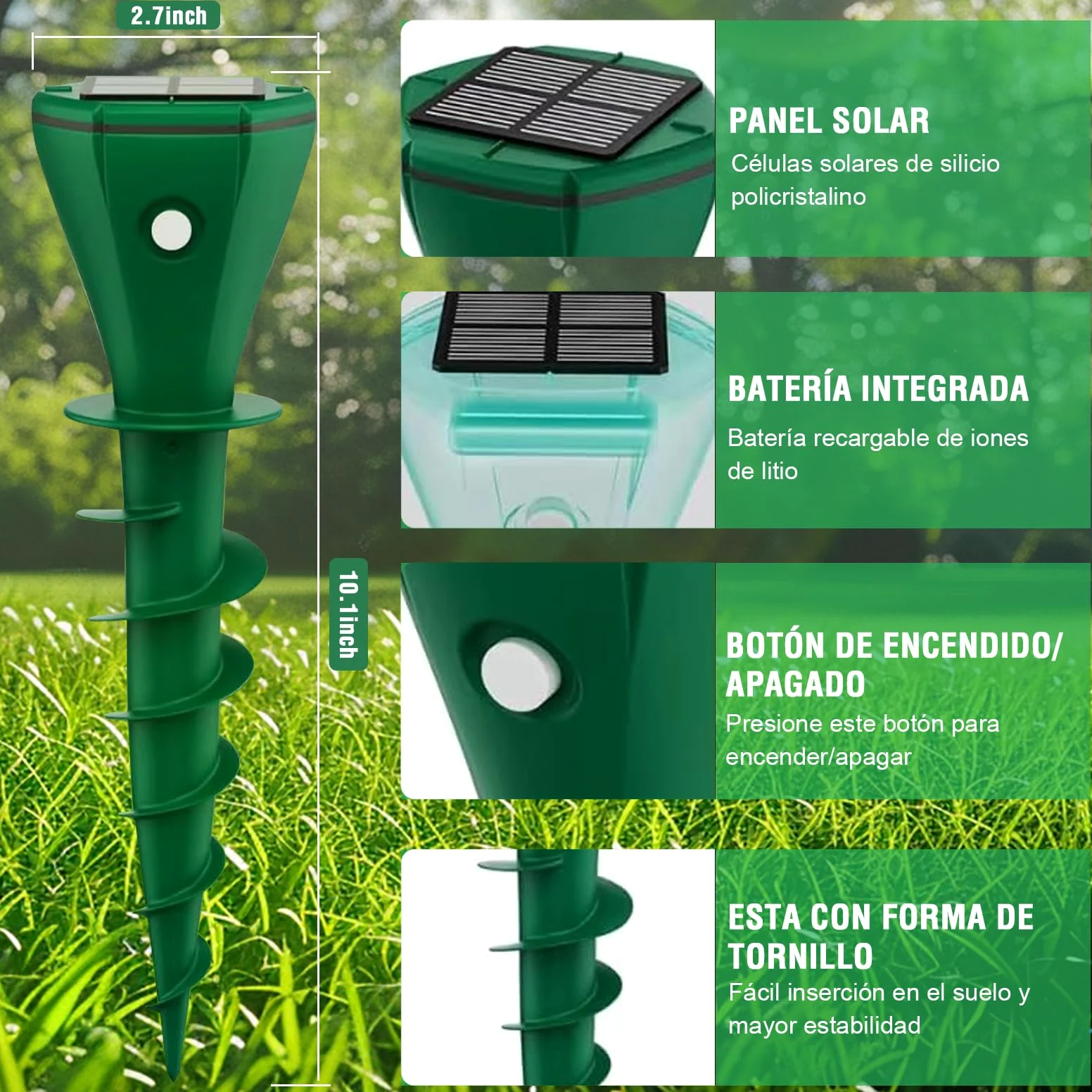 Ahuyentador de Topos Solares, 4 Piezas Ahuyentador de Ratones de Animales para la Expulsión de Topos, Ardillas de Tierra, Serpiente, Ratones de, IP65 Resistente al Agua, Verde