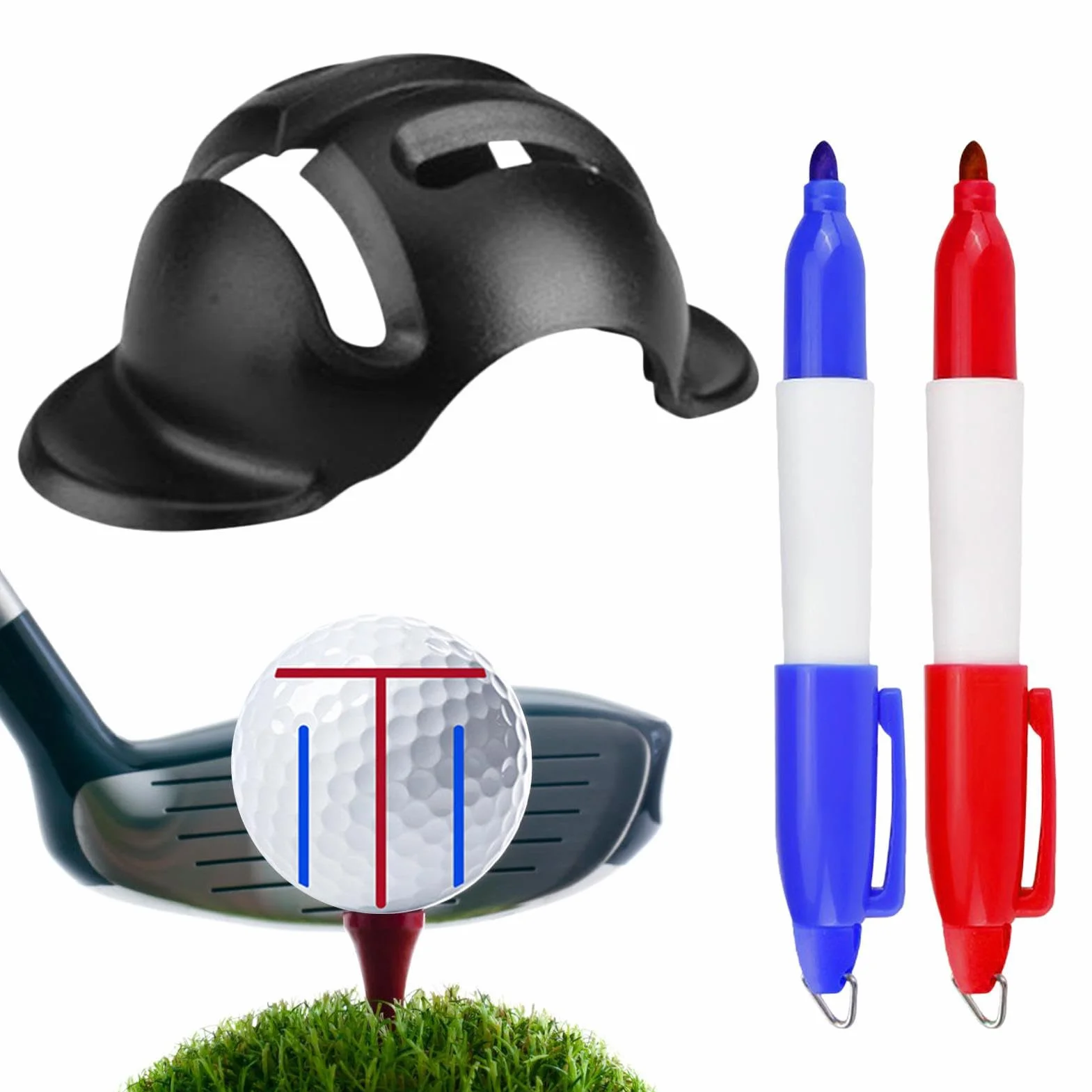 Herramienta de marcado de alineación de pelotas de golf, diseño reversible, 2 unidades