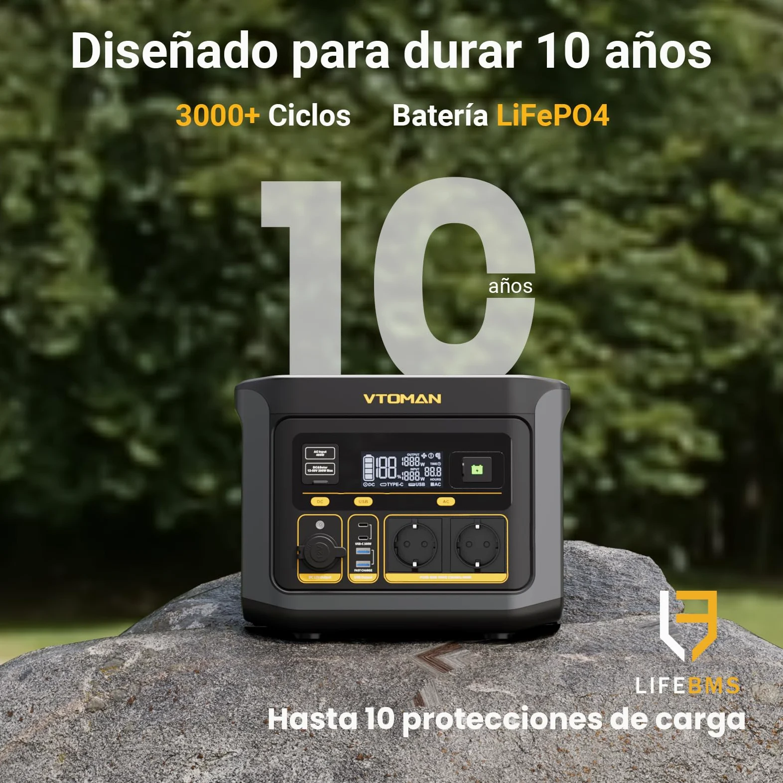 VTOMAN FlashSpeed 600 Estación de Energía Portátil, 499Wh, Carga Rápido | 2 CA Salidas de 600W (Pico 1200W), LiFePO4 Batería Solar Generador, Campaing, Emergencia, Jardín, Apagones