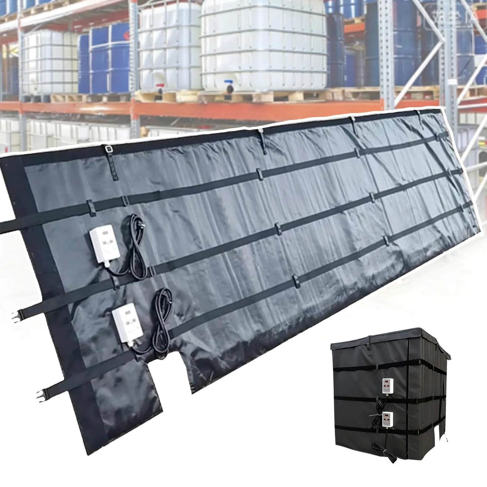 Manta calefactora Desmontable para bidones de Aceite industriales, tuberías y Tanques de Agua, para bidones de Aceite de 200 l/1000 l IBC. 1000L/275Gal-Black