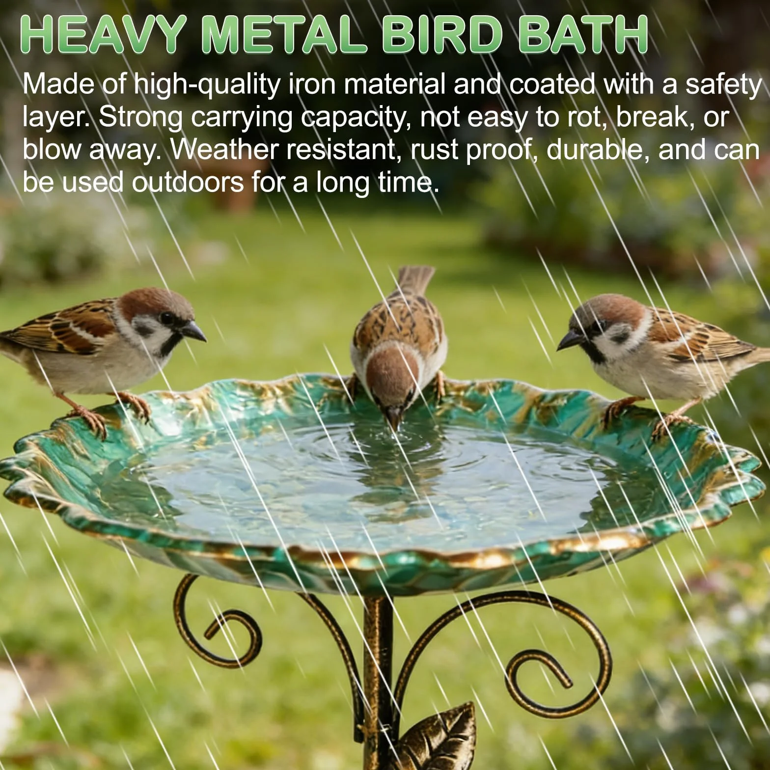 GOMETY Bebedero para pájaros de pie, para jardín, resistente al invierno, de metal, resistente a las heladas, para exteriores, 2 en 1, bebedero para pájaros y comedero para aves silvestres, 77 cm
