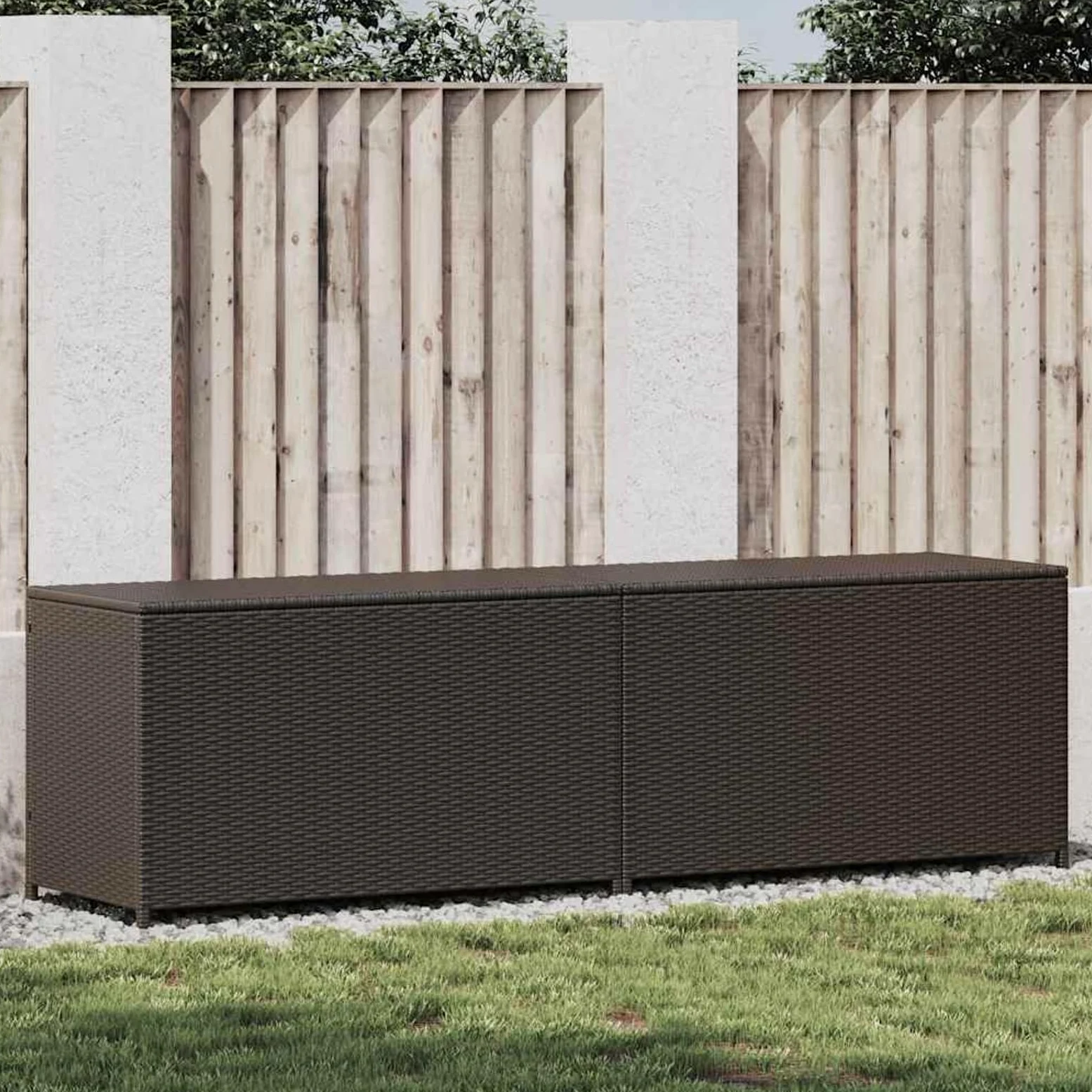 Gecheer Caja de Almacenaje de Ratán Sintético Marrón - 200x50x60 cm, Resistente a la Intemperie, Adecuada para Jardín y Terraza