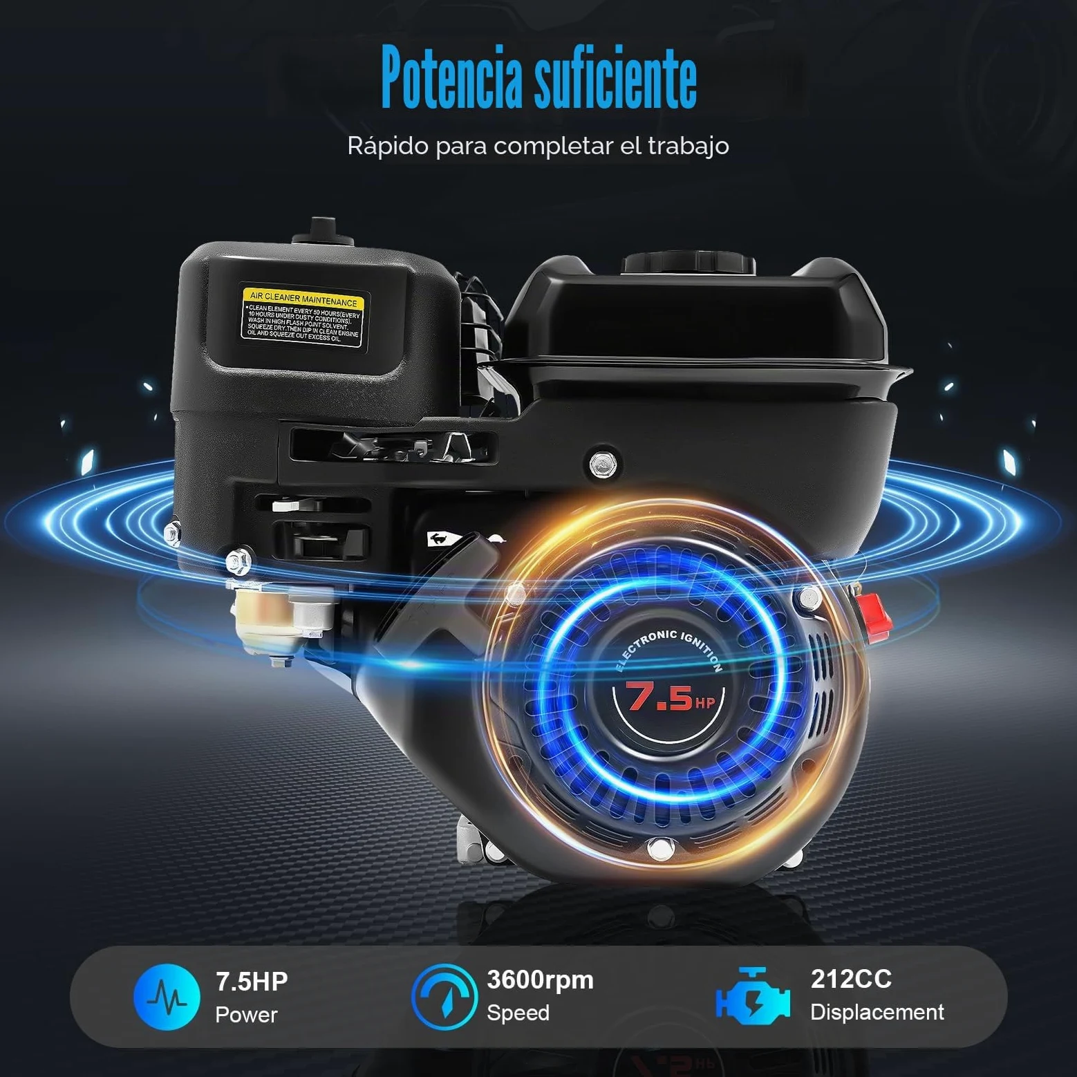 Motor de gasolina de 4 tiempos 7,5 CV, motor estacionario, industrial, motor para go-karts, de repuesto, de tracción, para cargas pesadas, refrigeración por aire, para go-karts