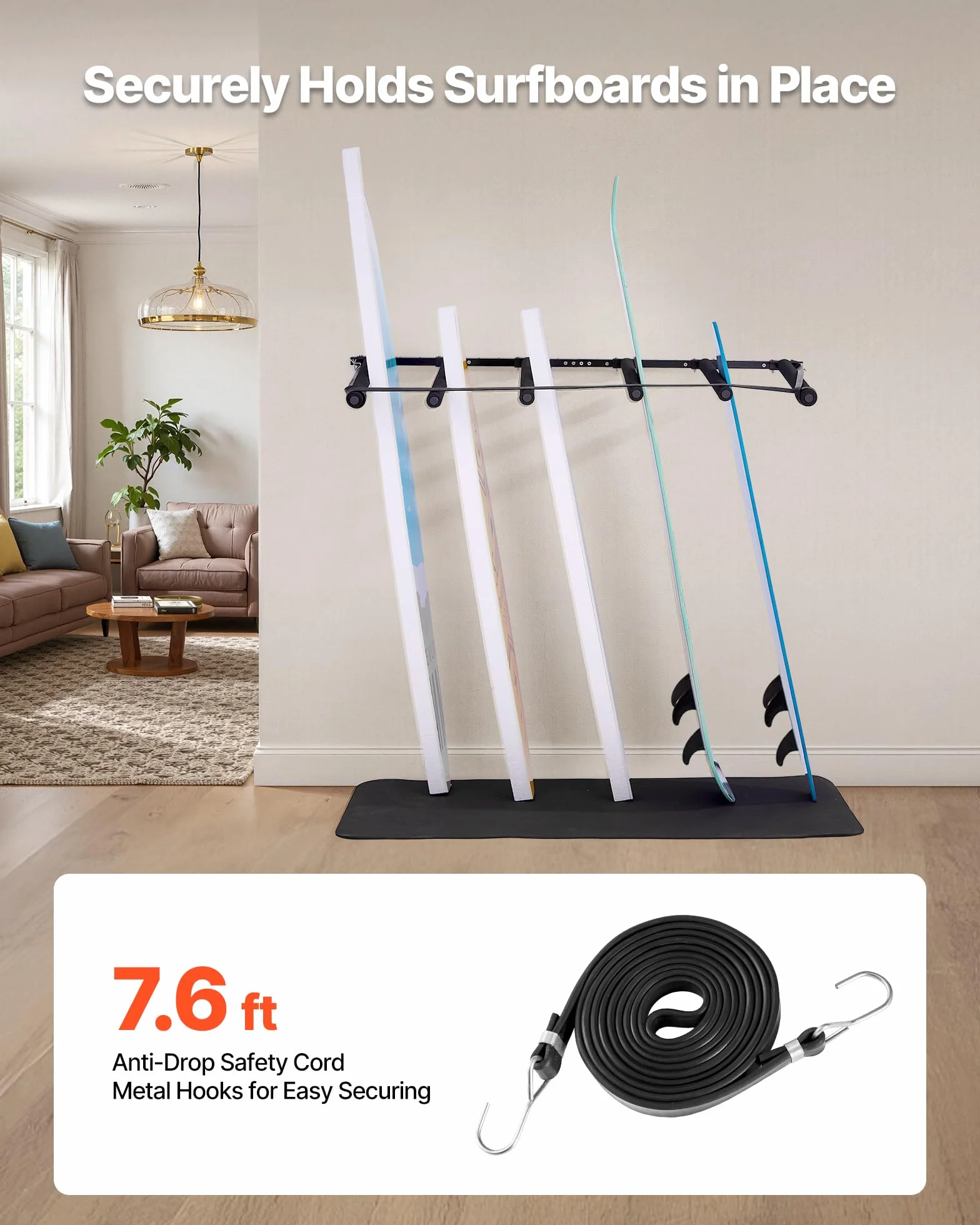 VEVOR Soporte de Pared para Tablas de Surf de 5 Niveles, Organizador Ajustable Negro