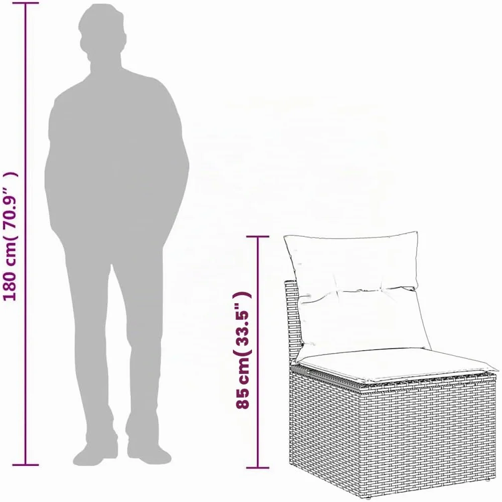 vidaXL Silla de Jardín sin Reposabrazos con Cojines, Sofá Modular, Sillón Individual, Asiento para Patio Terraza Balcón, Ratán PE Gris