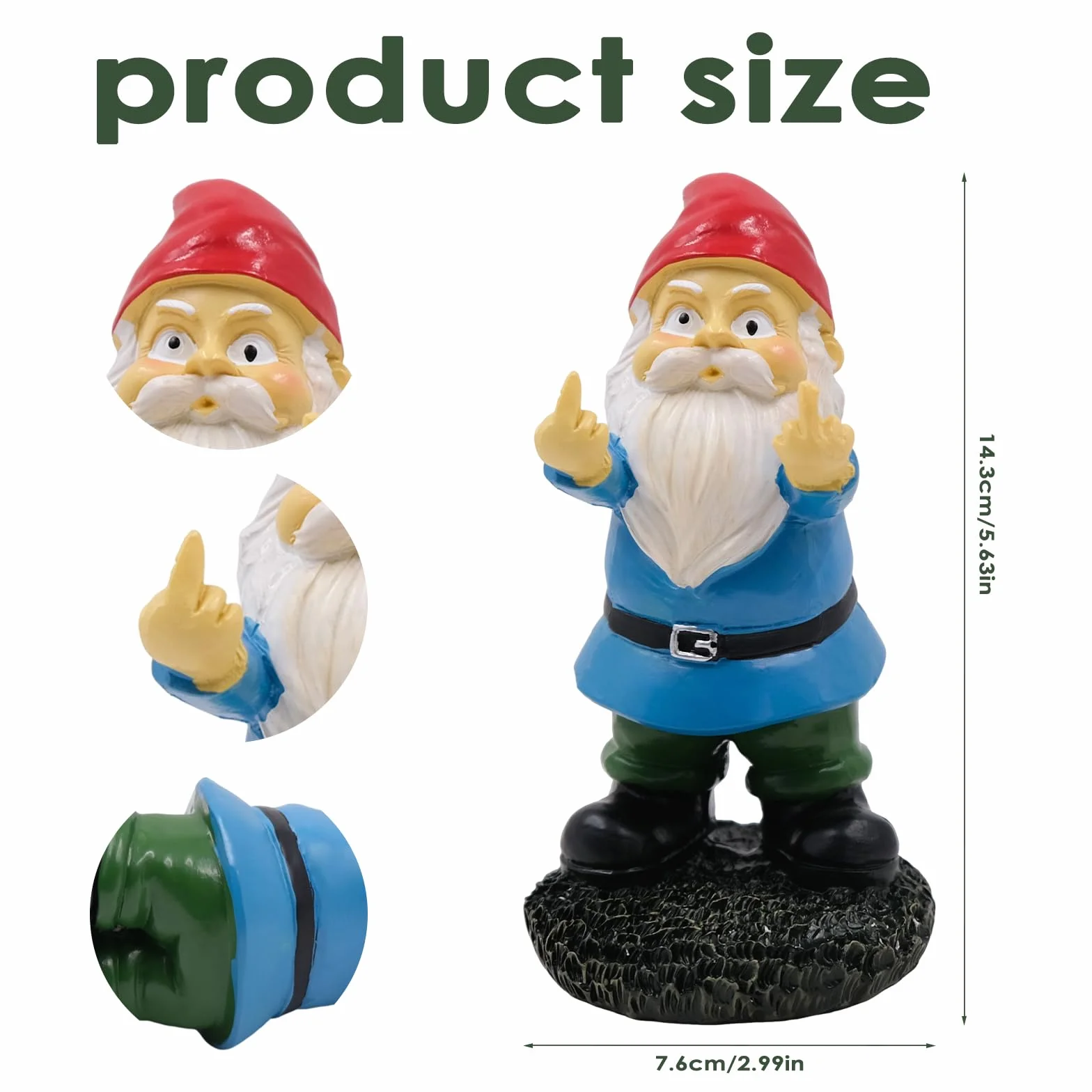Enano de Jardín con Dedo Medio, Figura de Jardín Divertida Hecha de Resina para Exterior, Decoración Atrevida para Jardín, Terraza y Balcón