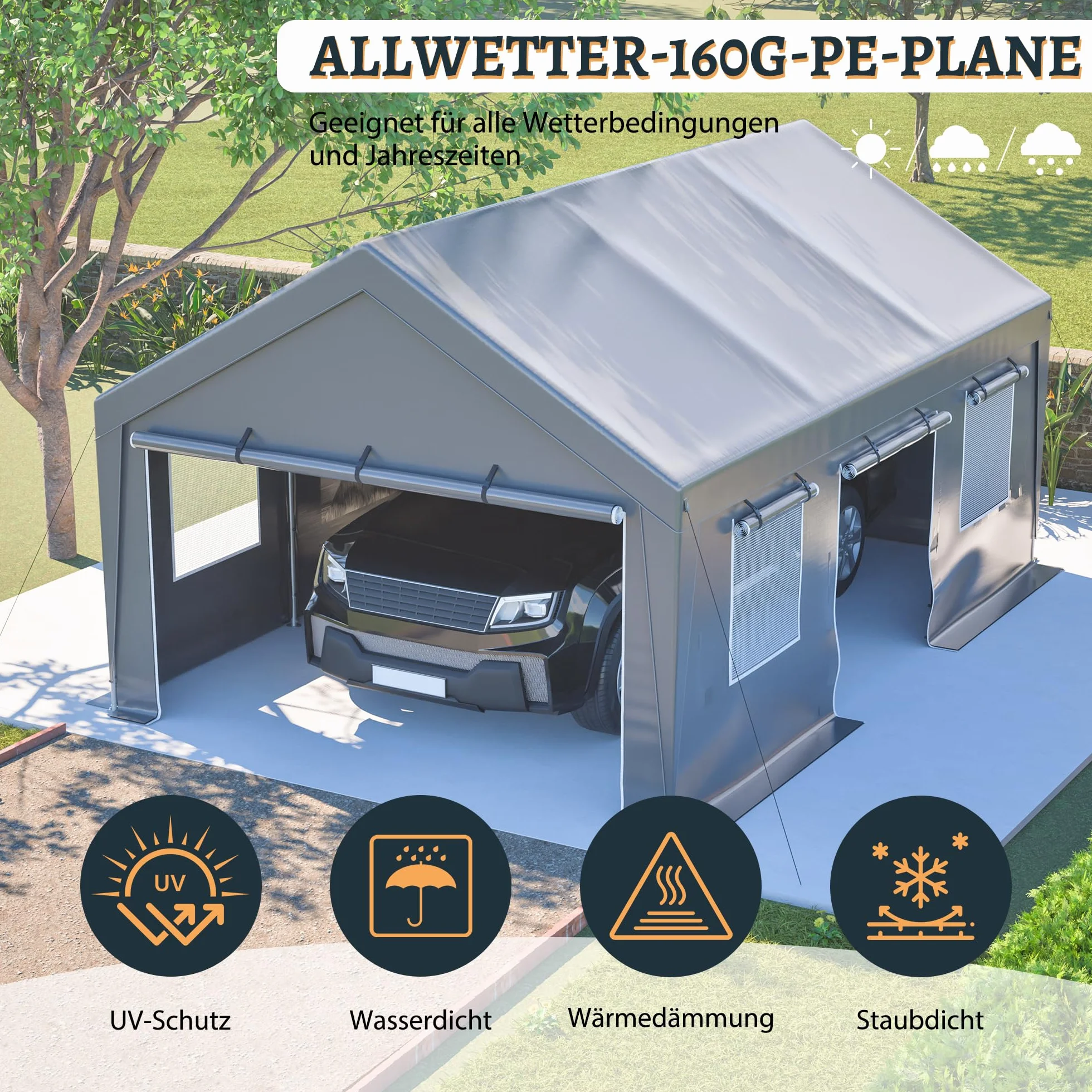 Garaje para tienda de campaña, 6 x 4 x 3 m, resistente al invierno, puertas enrollables y ventanas ventiladas, tienda de pasto, tienda de almacenamiento, refugio para garaje, toldo para coche, SUV