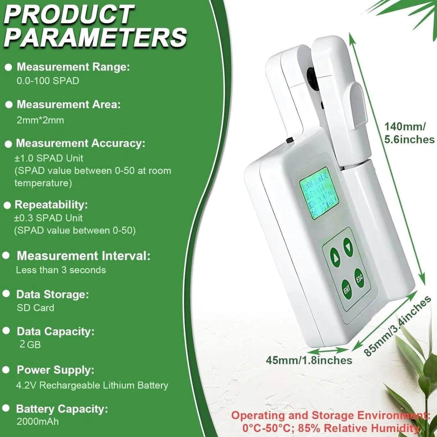 Analizador De Clorofila Portátil, Medidor De Clorofila, Medidor De Contenido De Nitrógeno, Analizador De Nutrientes Para Plantas Con Rango De Medición De 0.0 a 99.9 Spad, Para Agricultura Y Jardinería