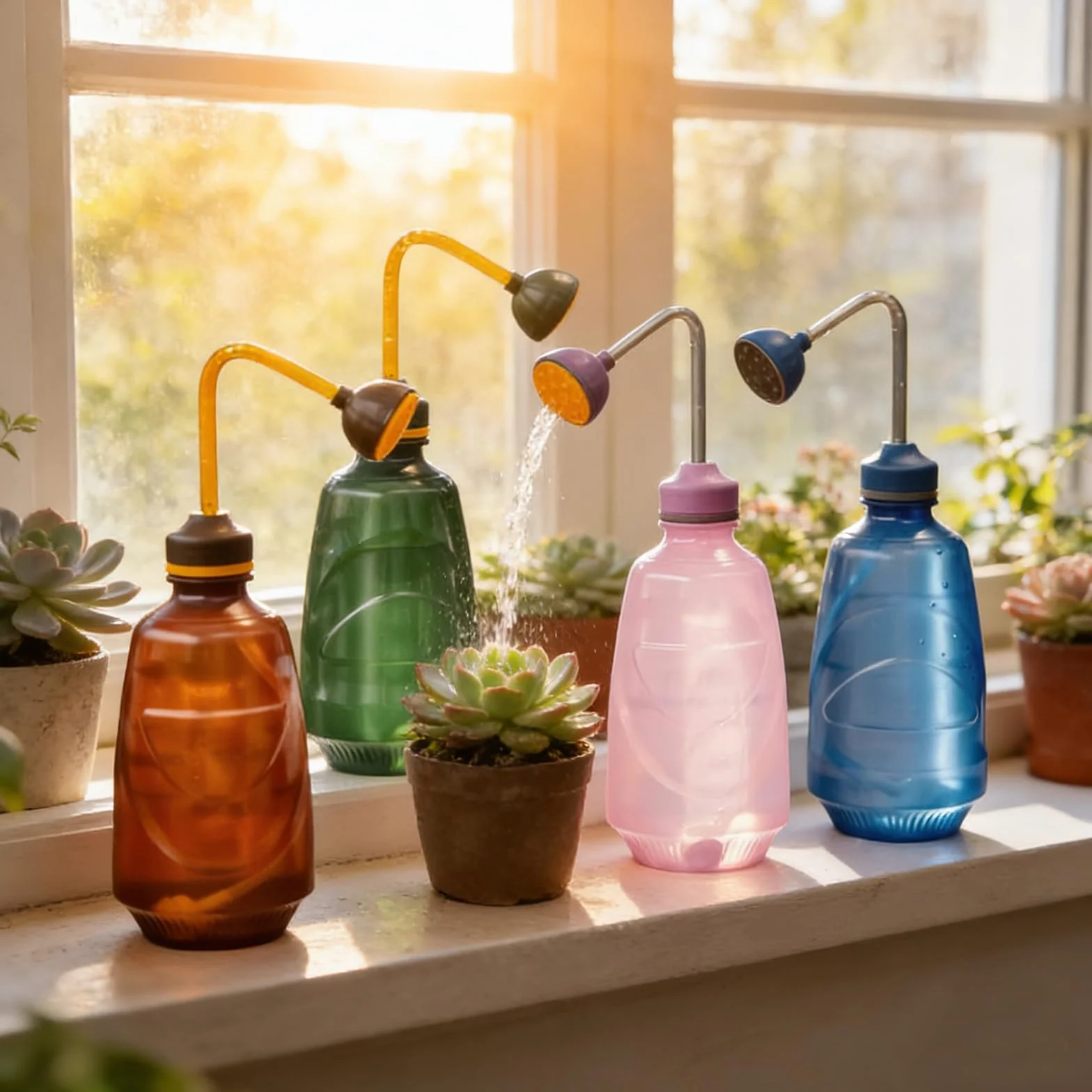 Regadera Pequeña de Jardín 450ML Pulverizador de Plantas 2 en 1,Fumigador para Interior y Exterior,con Cabezal 360°(Rosa)
