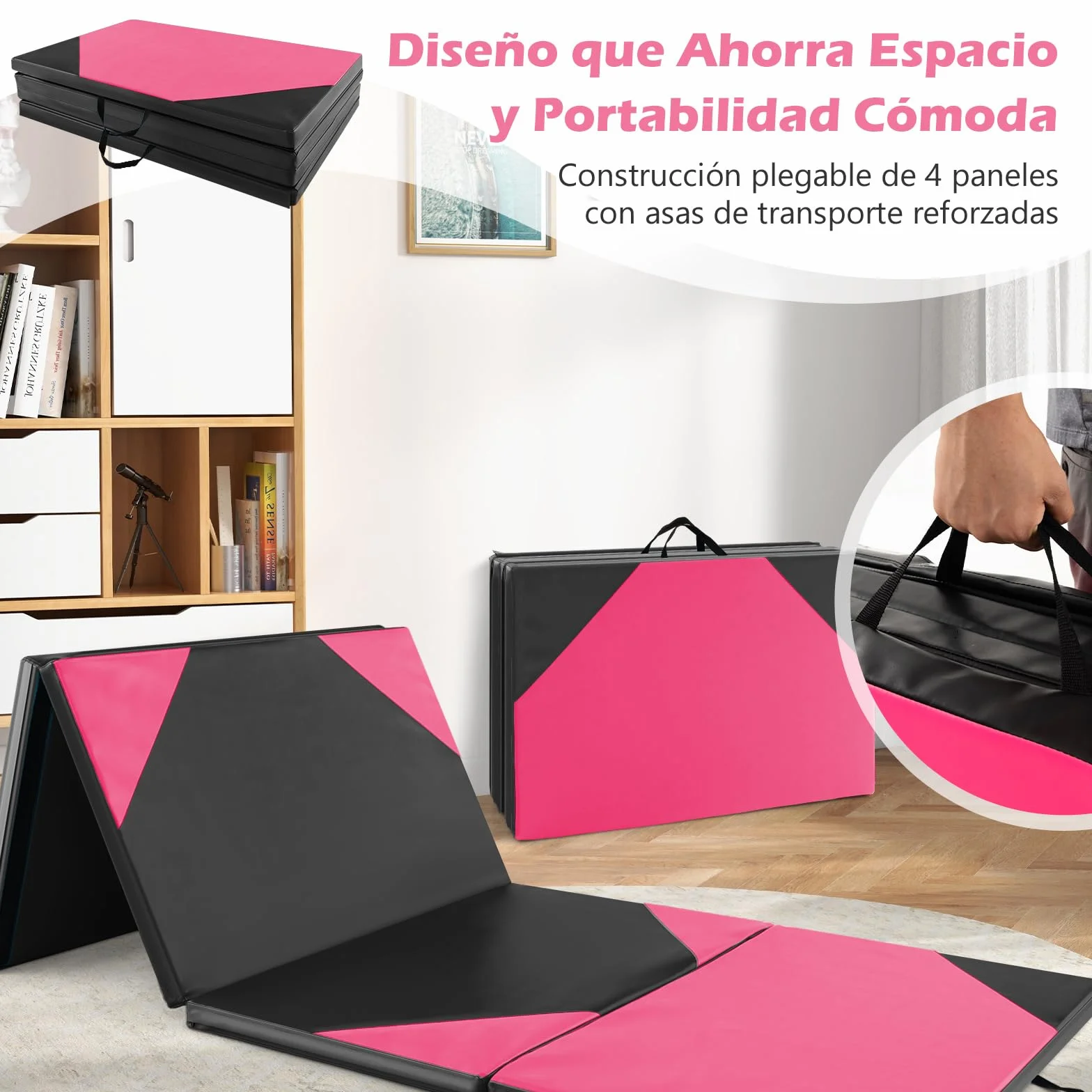 COSTWAY Colchoneta de Gimnasia Plegable 300x117x5 cm Esterilla Impermeable PU 4 Paneles