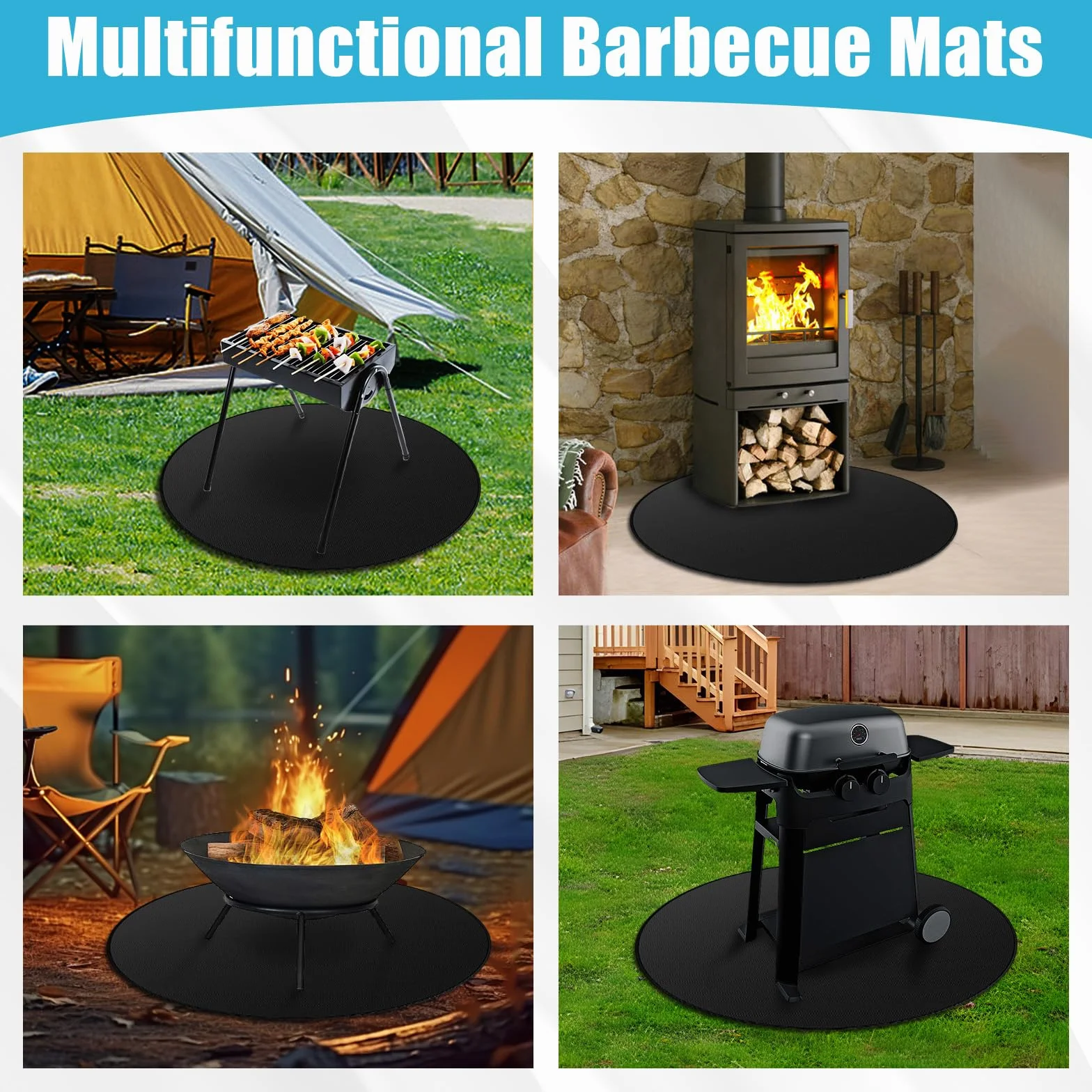 120cm/48”Redondo Alfombra Ignifuga，Reutilizable Alfombra Barbacoa Exterior Alfombra Chimenea Ignifuga Alfombra Ignífuga Plegable Grande Para BBQ Suelo Camping Brasero Exterior