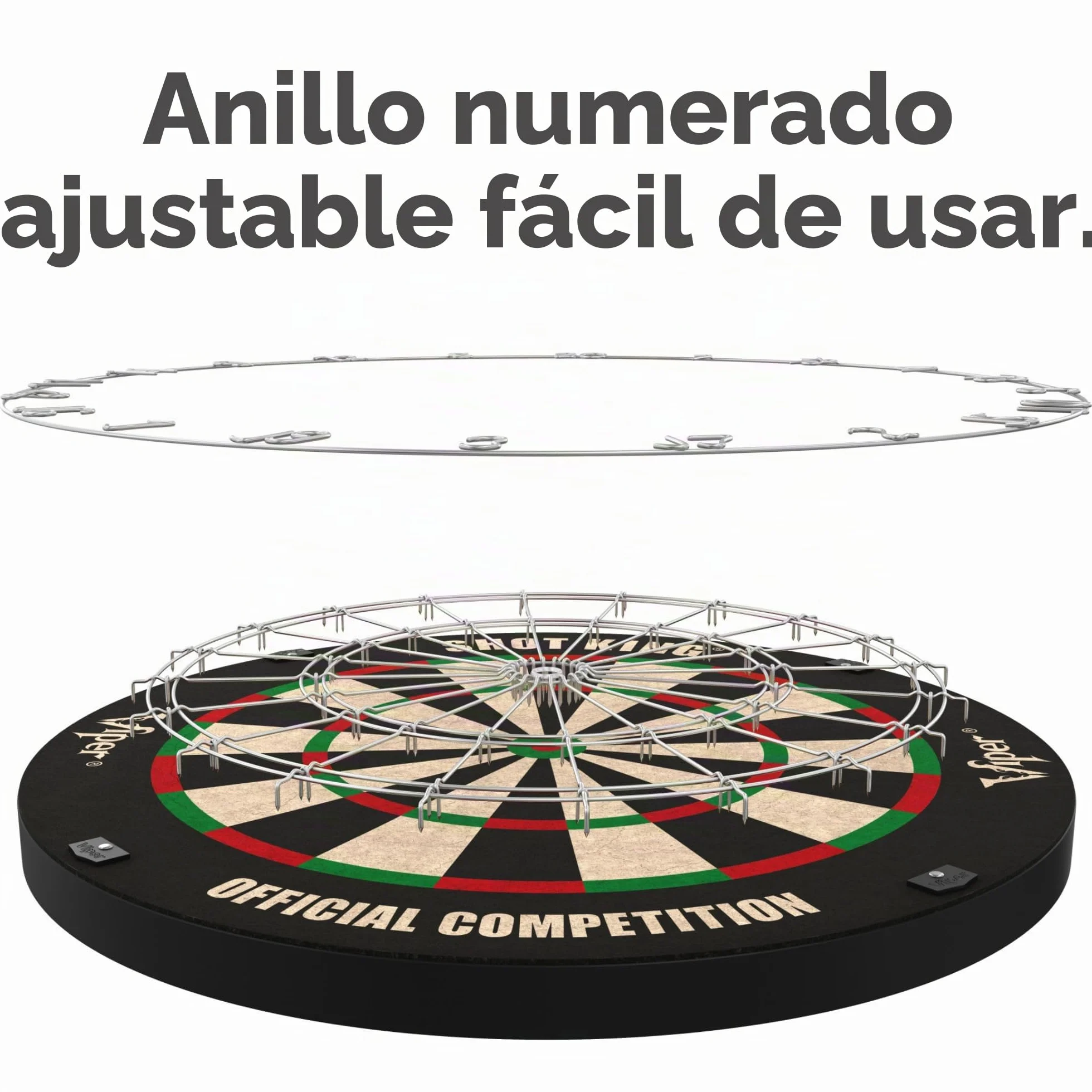 Shot King Regulation Bristle Steel Tip Dartboard Set 17.75 Inch Staple-Free Bullseye Galvanized Metal Spider Wire 6 Darts